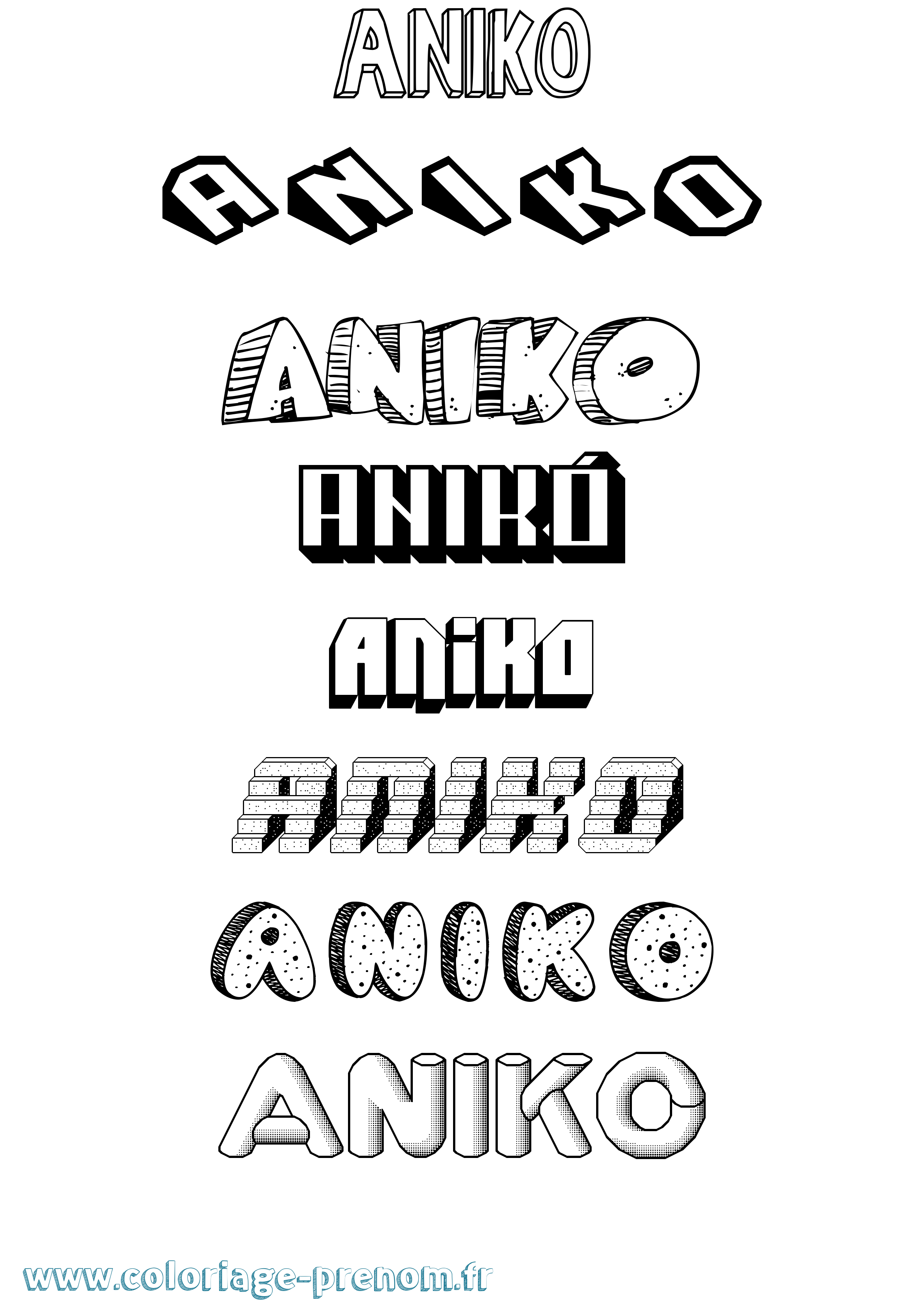 Coloriage Anikó Effet 3D Coloriage prénom Anikó Effet 3D