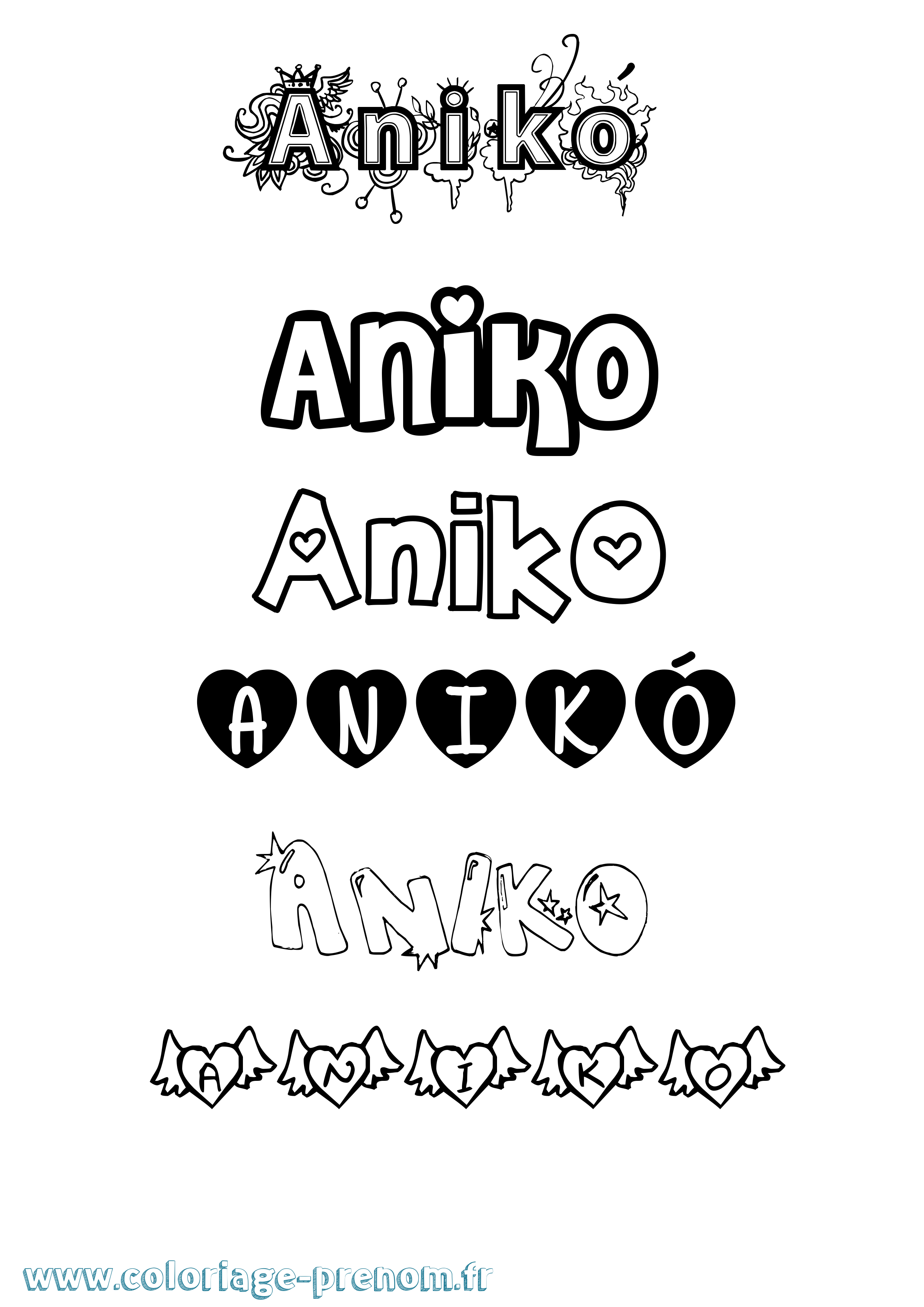 Coloriage Anikó Girly Coloriage prénom Anikó Girly
