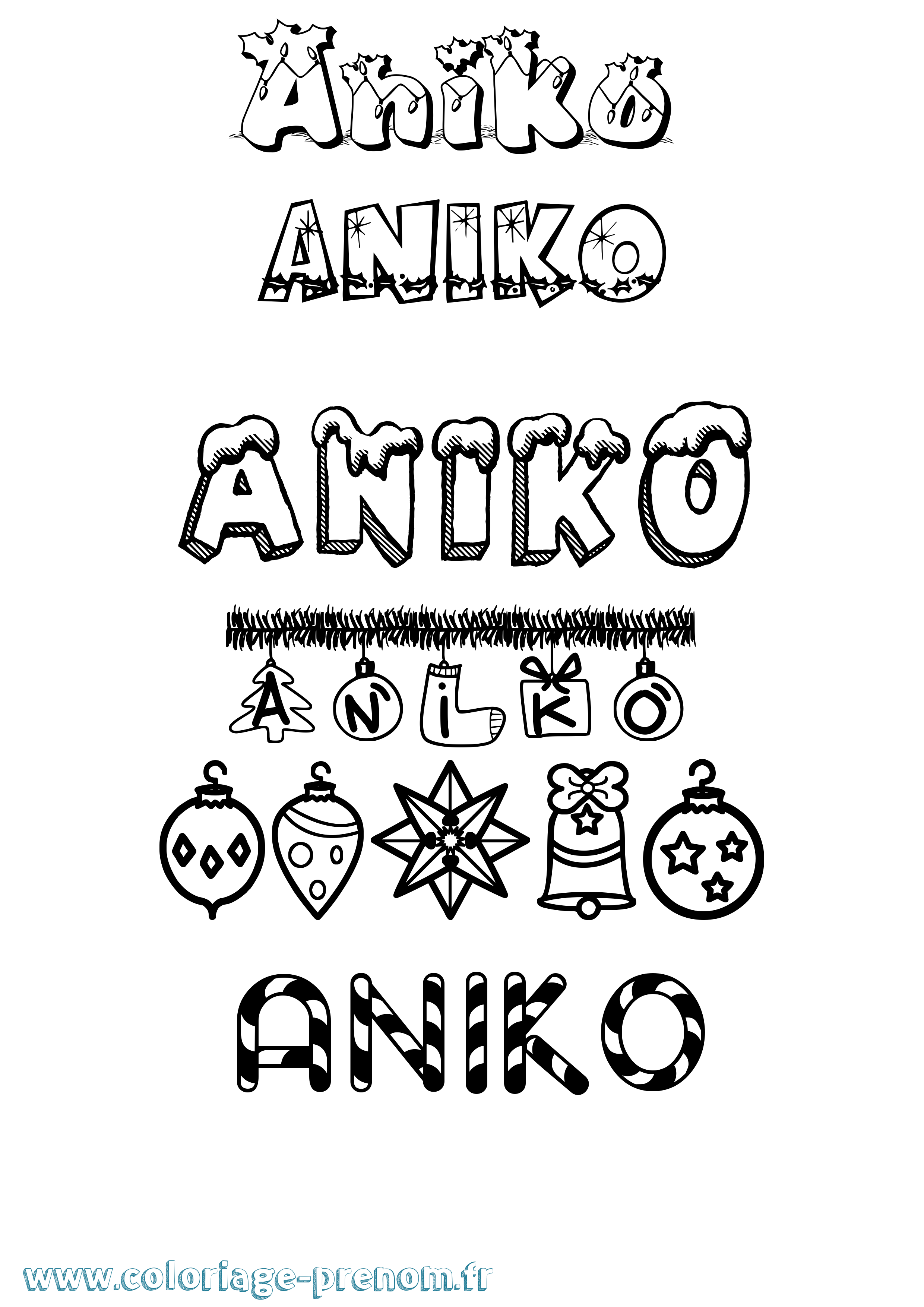 Coloriage Anikó Noël Coloriage prénom Anikó Noël