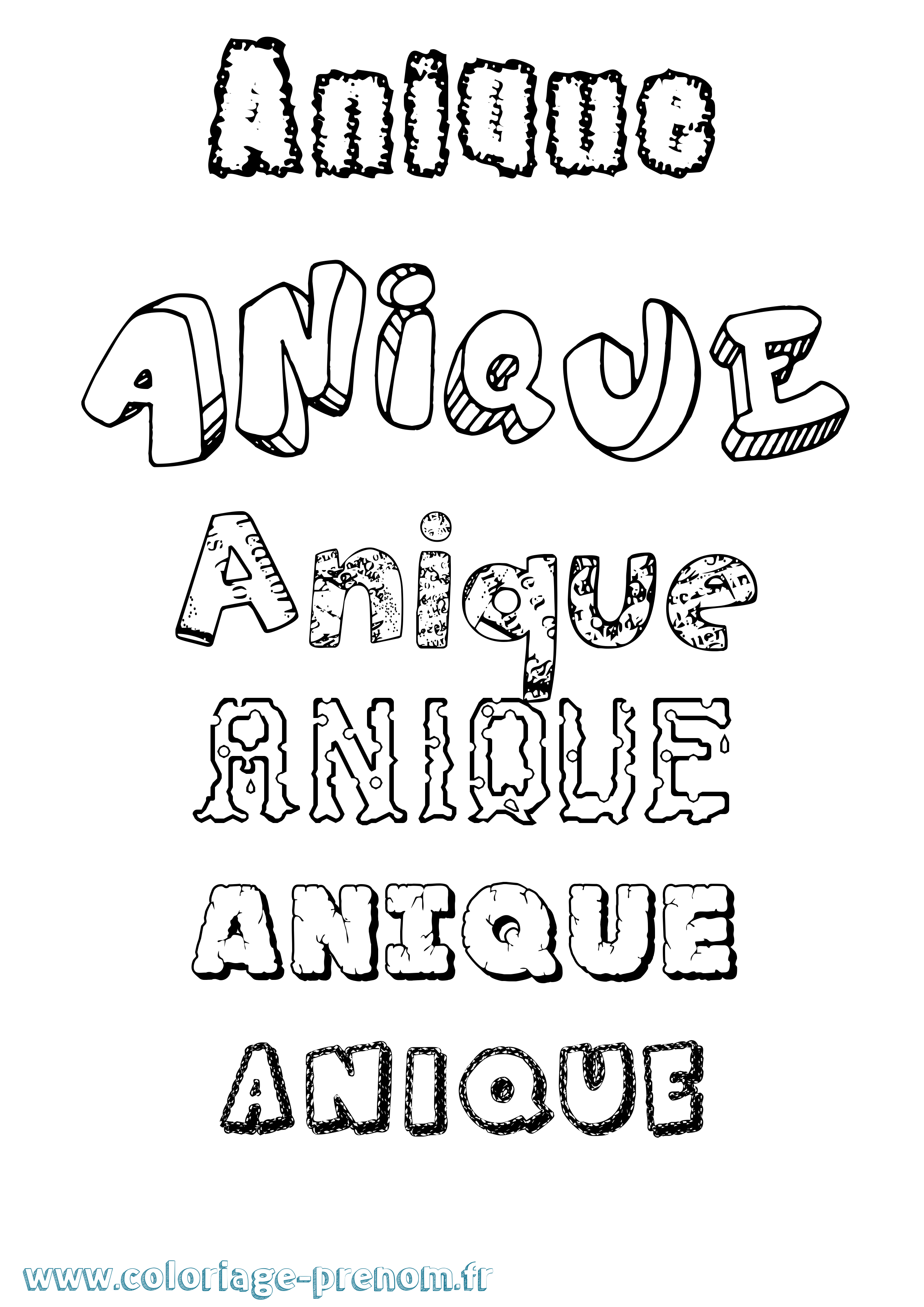 Coloriage Anique Destructuré Coloriage prénom Anique Destructuré