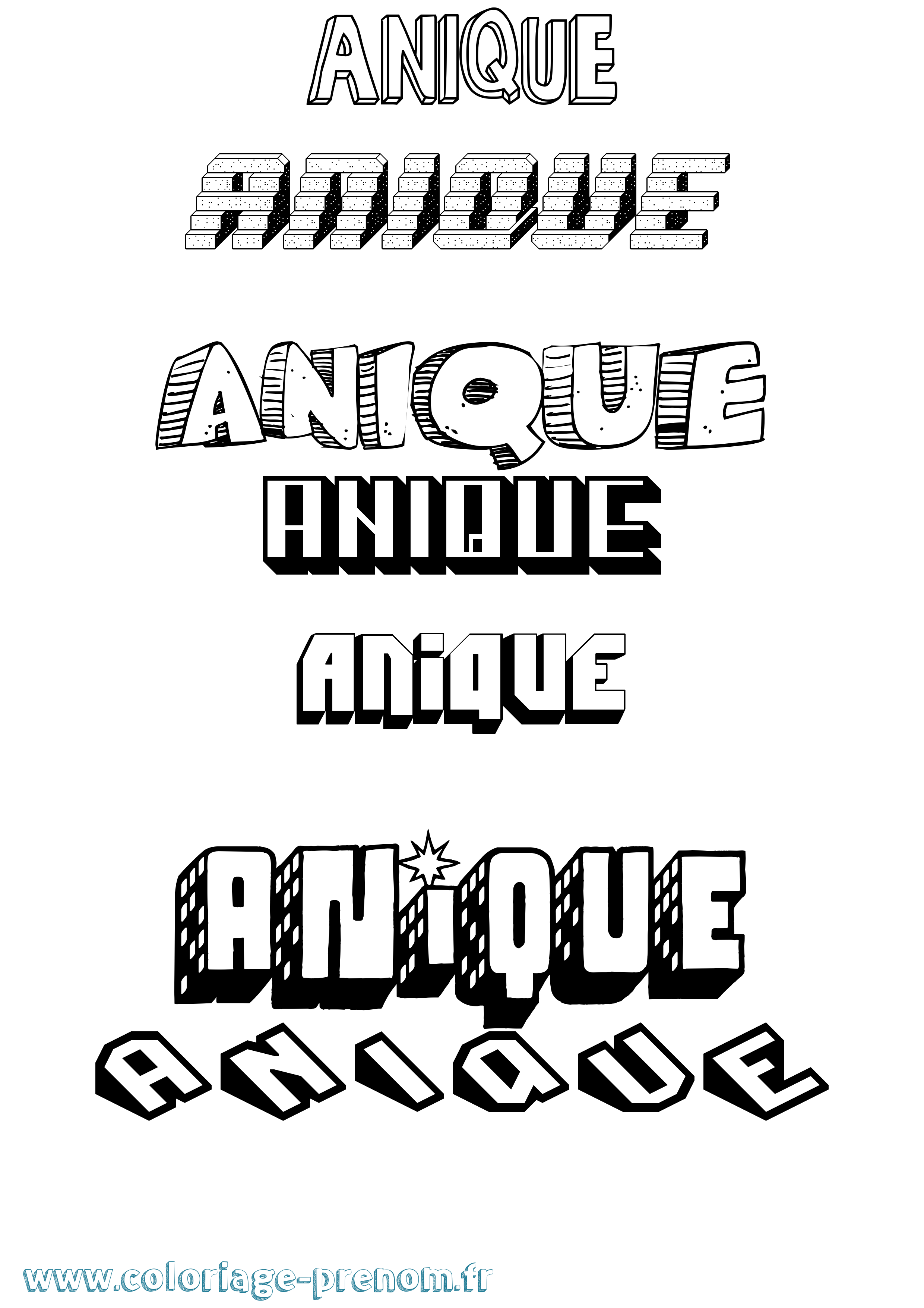 Coloriage Anique Effet 3D Coloriage prénom Anique Effet 3D