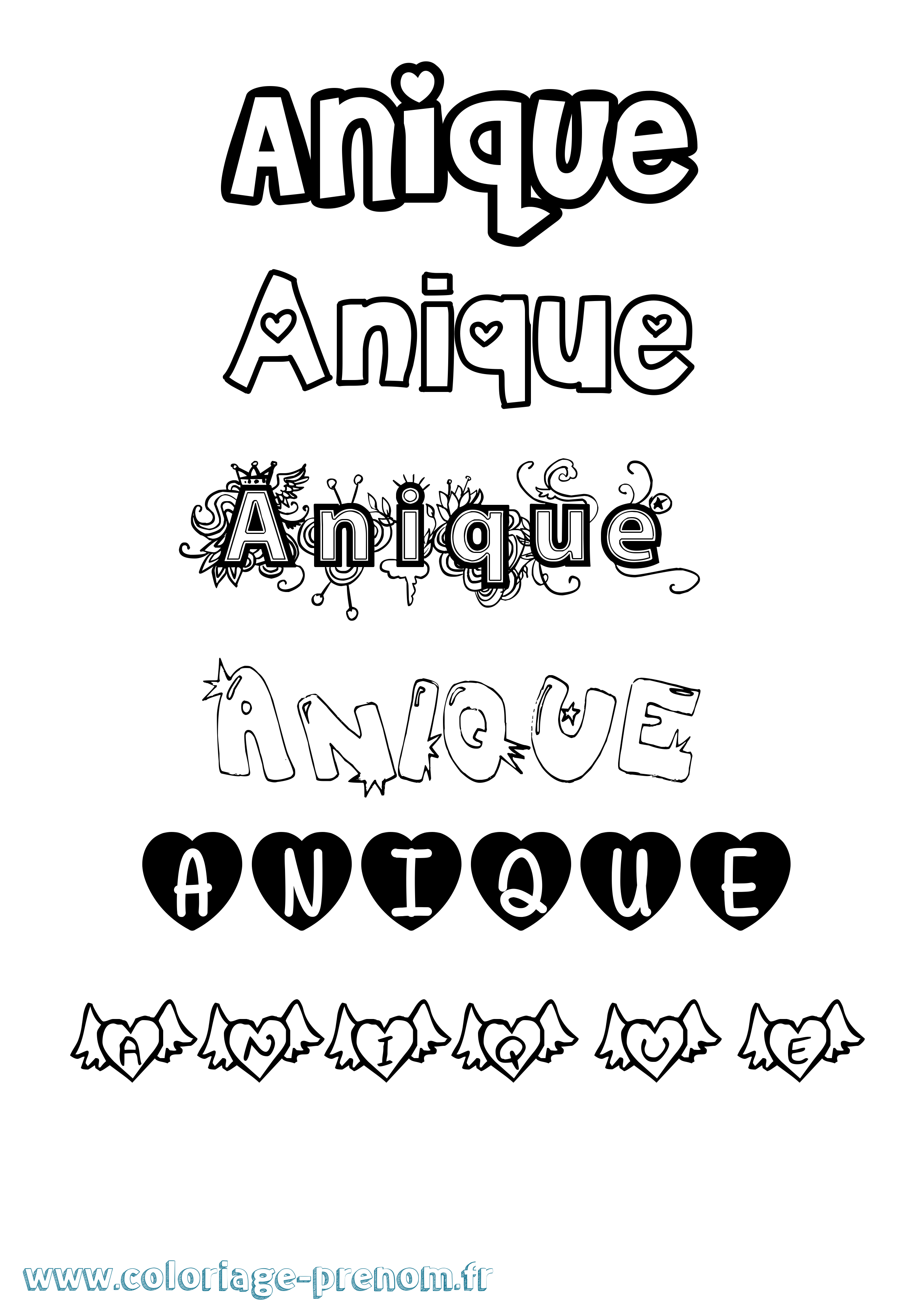 Coloriage Anique Girly Coloriage prénom Anique Girly