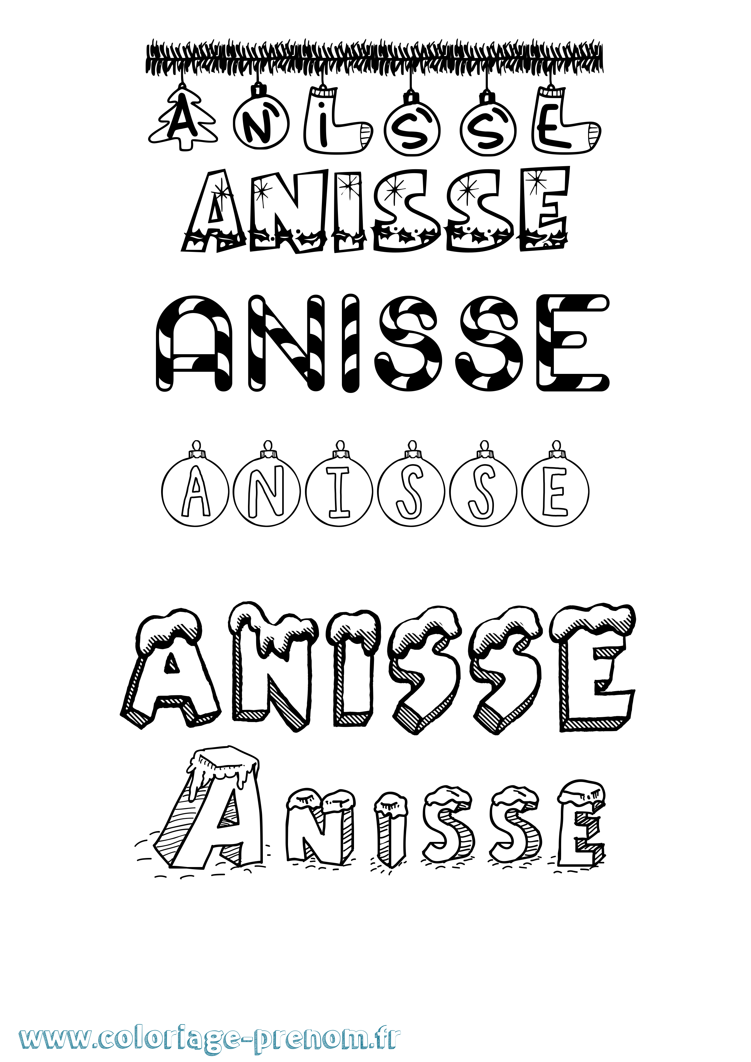 Coloriage Anisse Noël Coloriage prénom Anisse Noël
