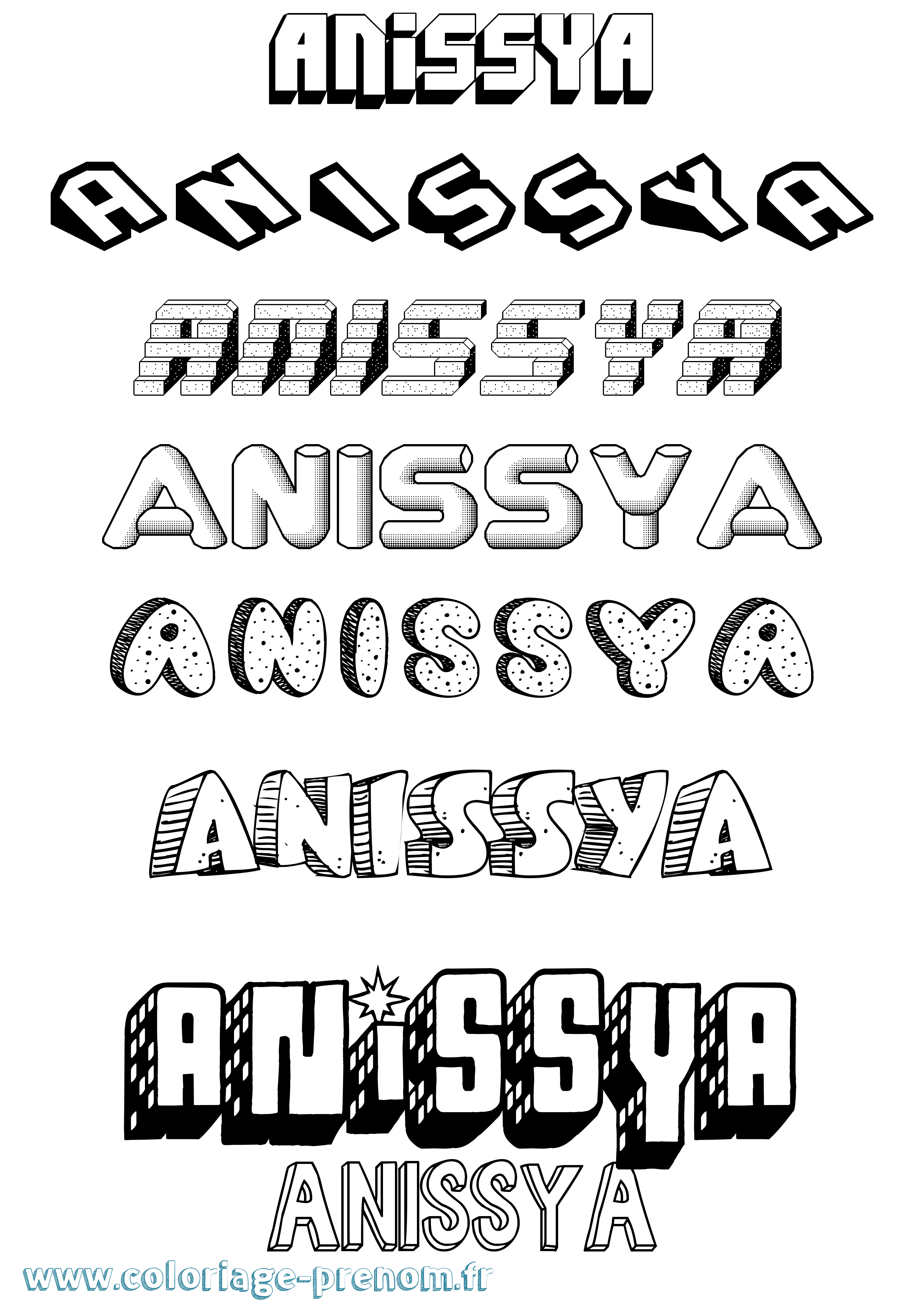 Coloriage Anissya Effet 3D Coloriage prénom Anissya Effet 3D