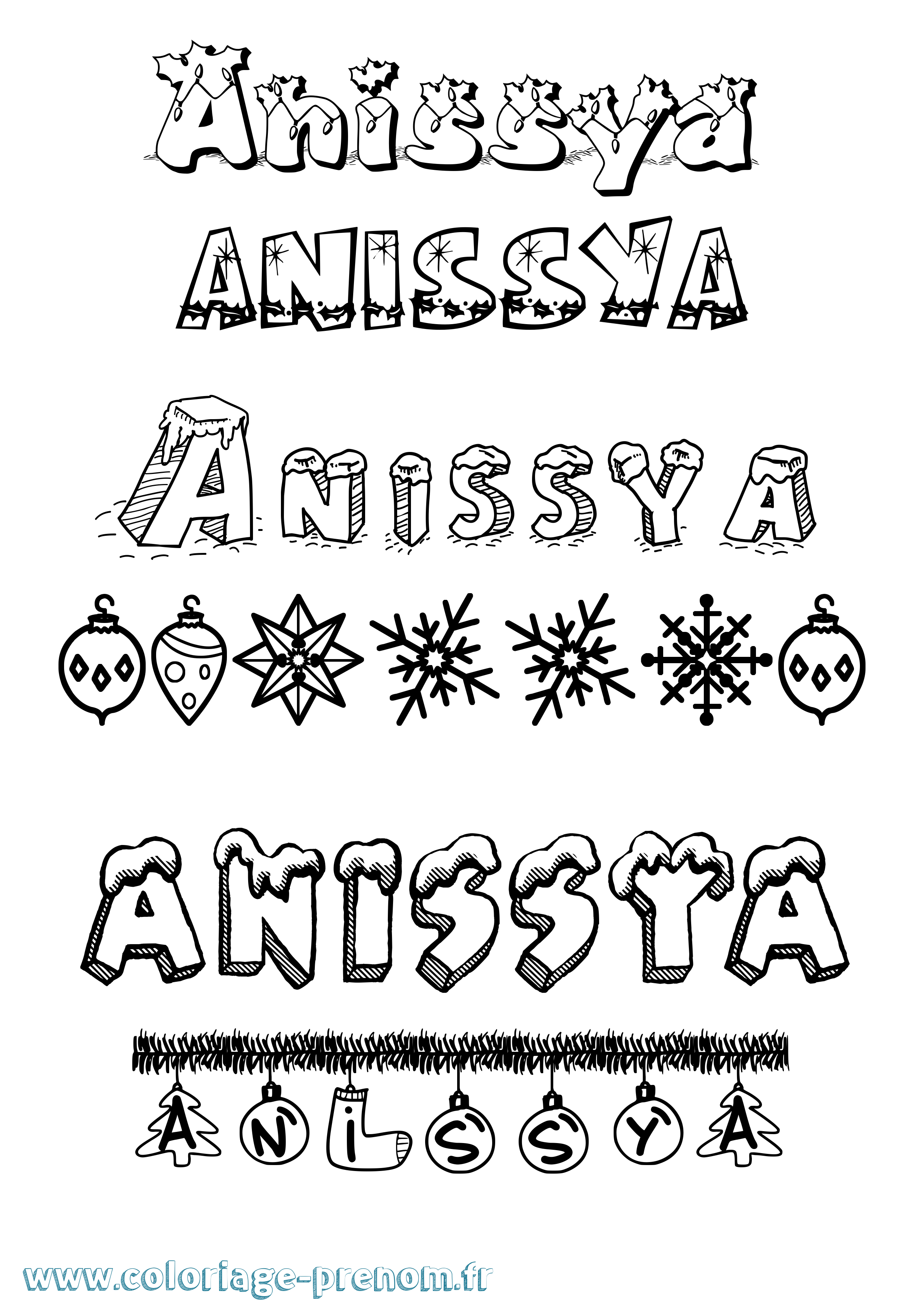 Coloriage Anissya Noël Coloriage prénom Anissya Noël