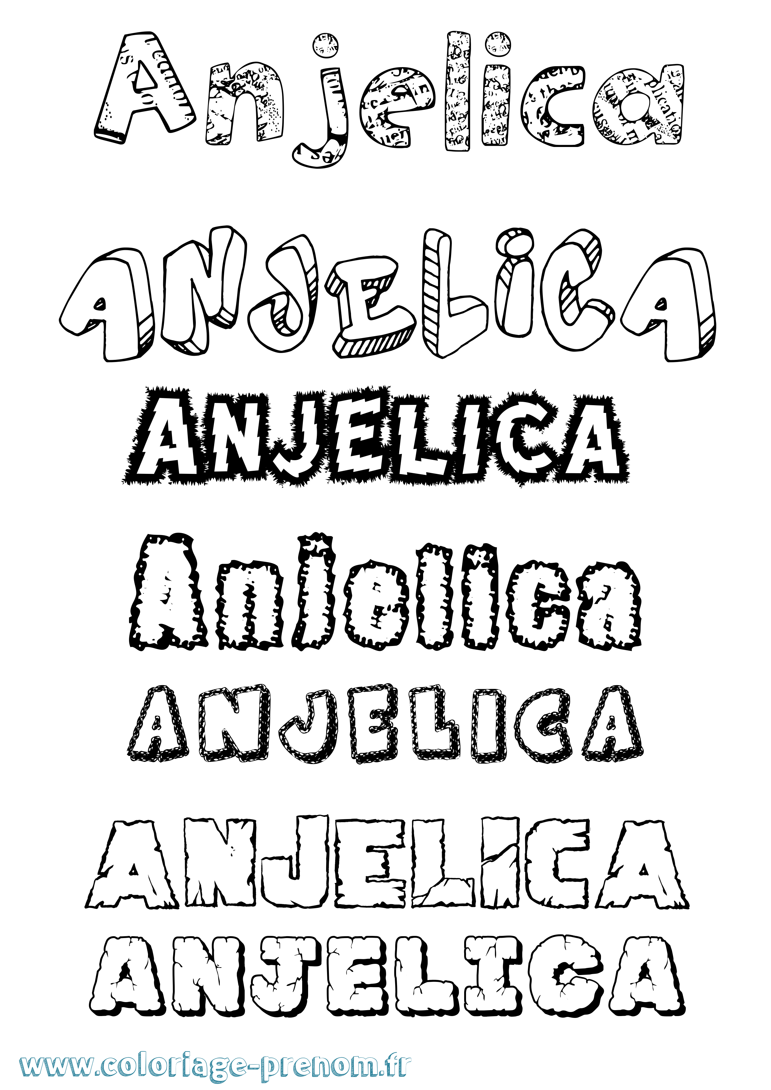 Coloriage Anjelica Destructuré Coloriage prénom Anjelica Destructuré