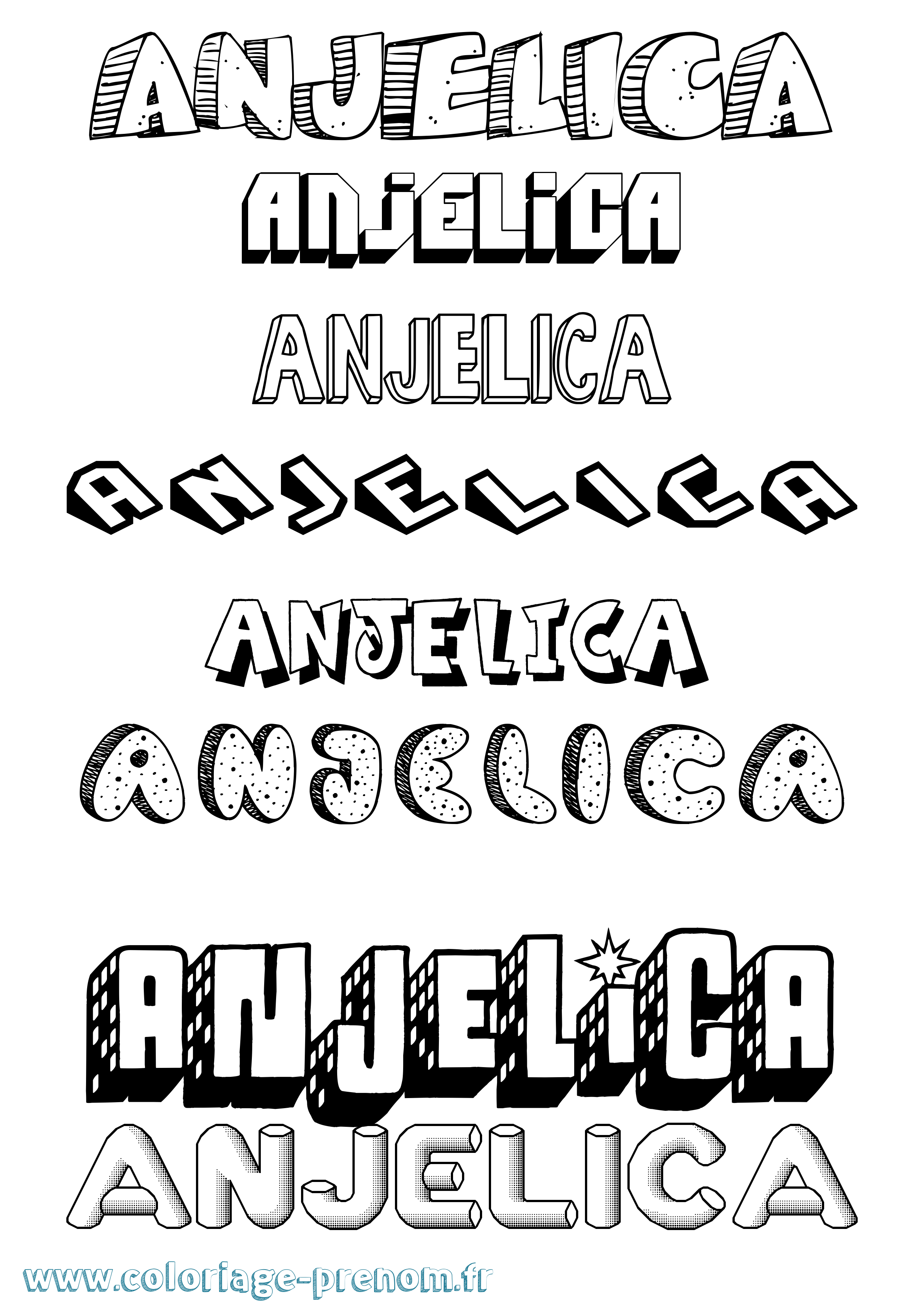Coloriage Anjelica Effet 3D Coloriage prénom Anjelica Effet 3D