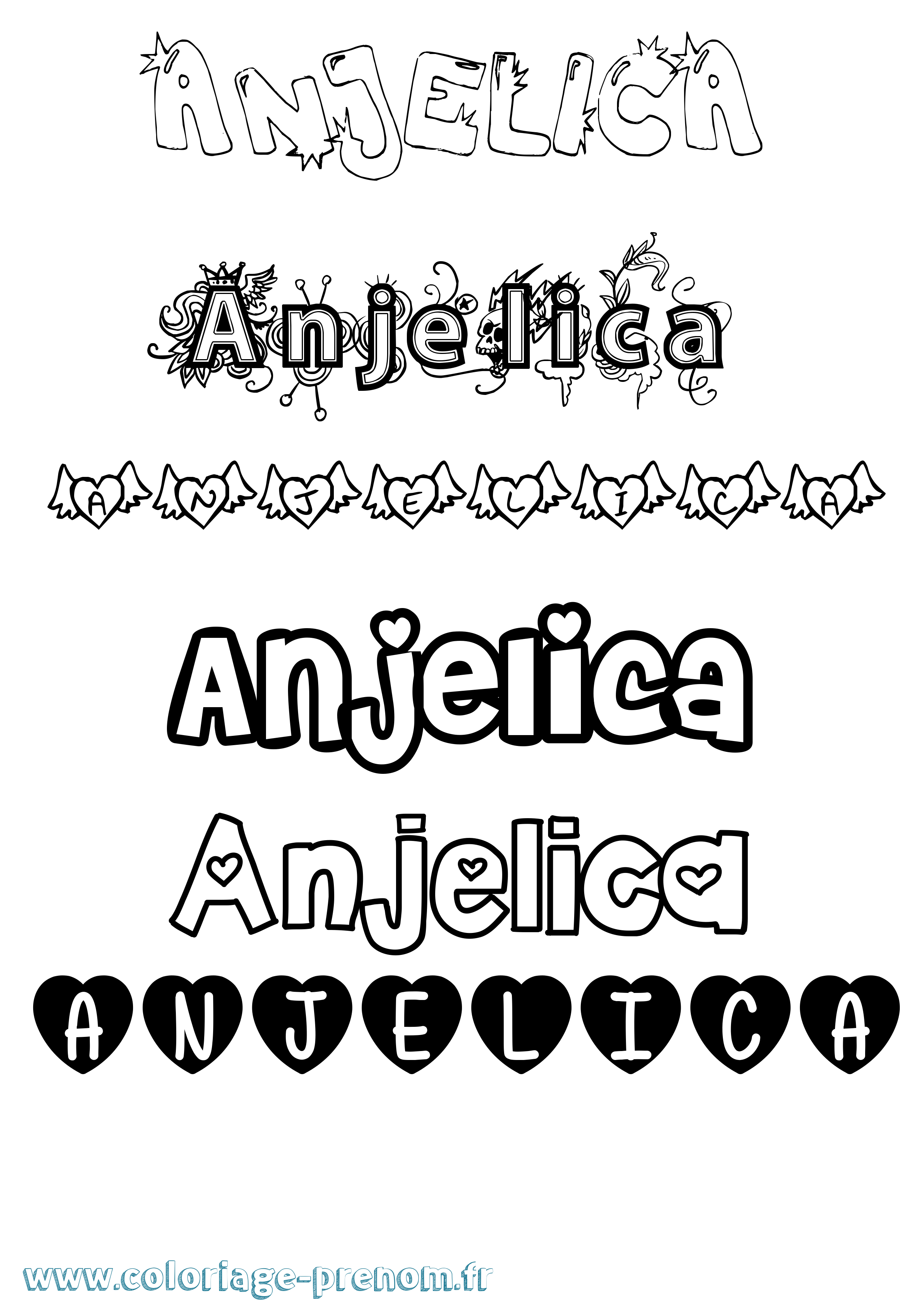 Coloriage Anjelica Girly Coloriage prénom Anjelica Girly