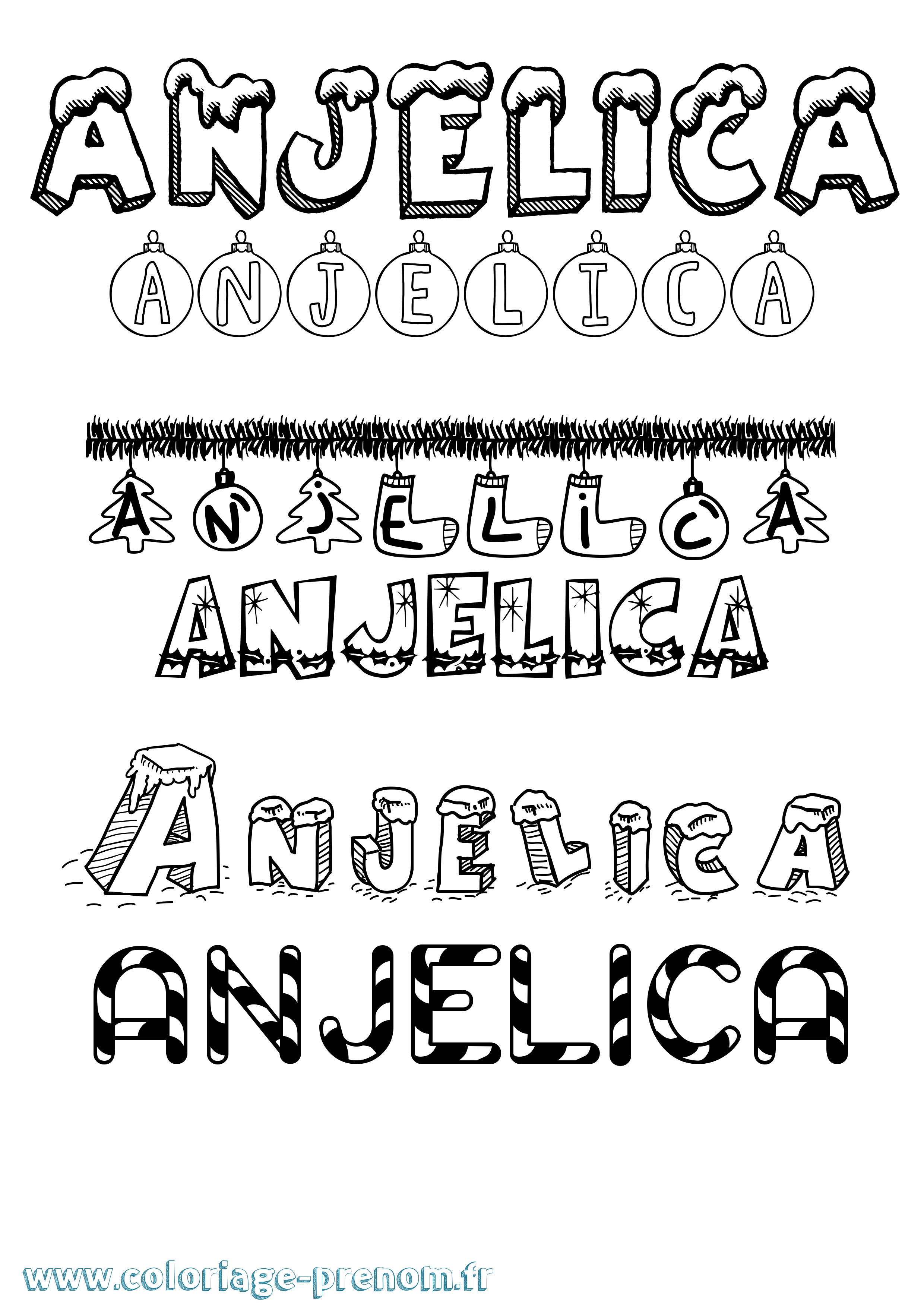 Coloriage Anjelica Noël Coloriage prénom Anjelica Noël