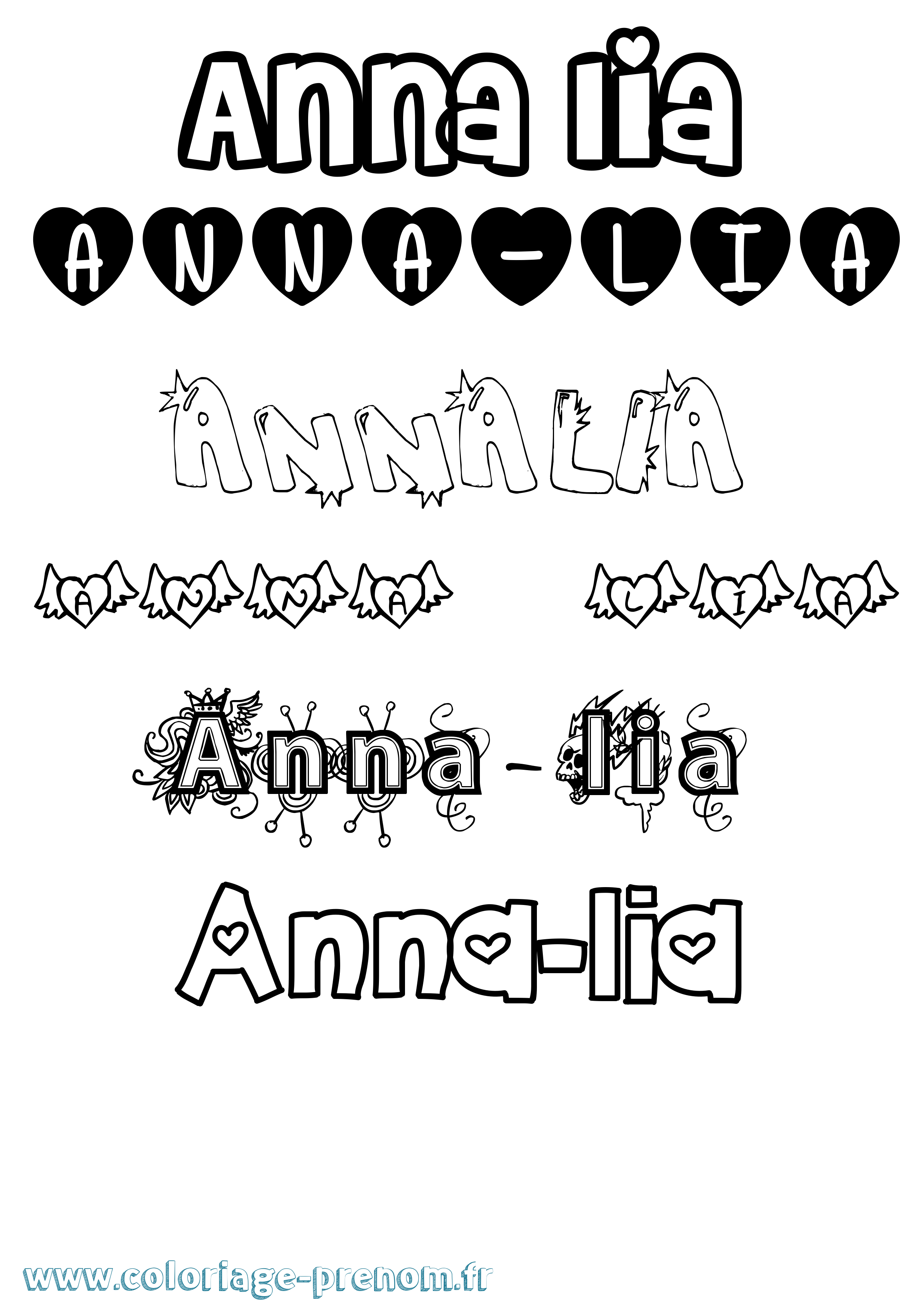 Coloriage Anna-Lia Girly Coloriage prénom Anna-Lia Girly