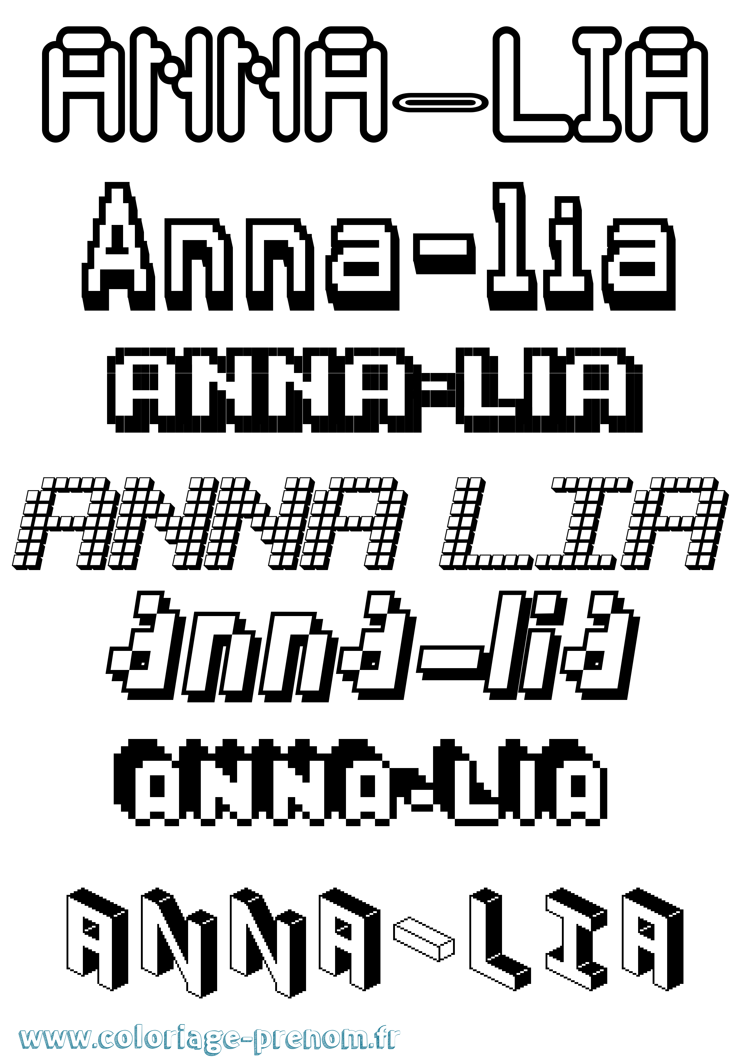 Coloriage Anna-Lia Pixel Coloriage prénom Anna-Lia Pixel