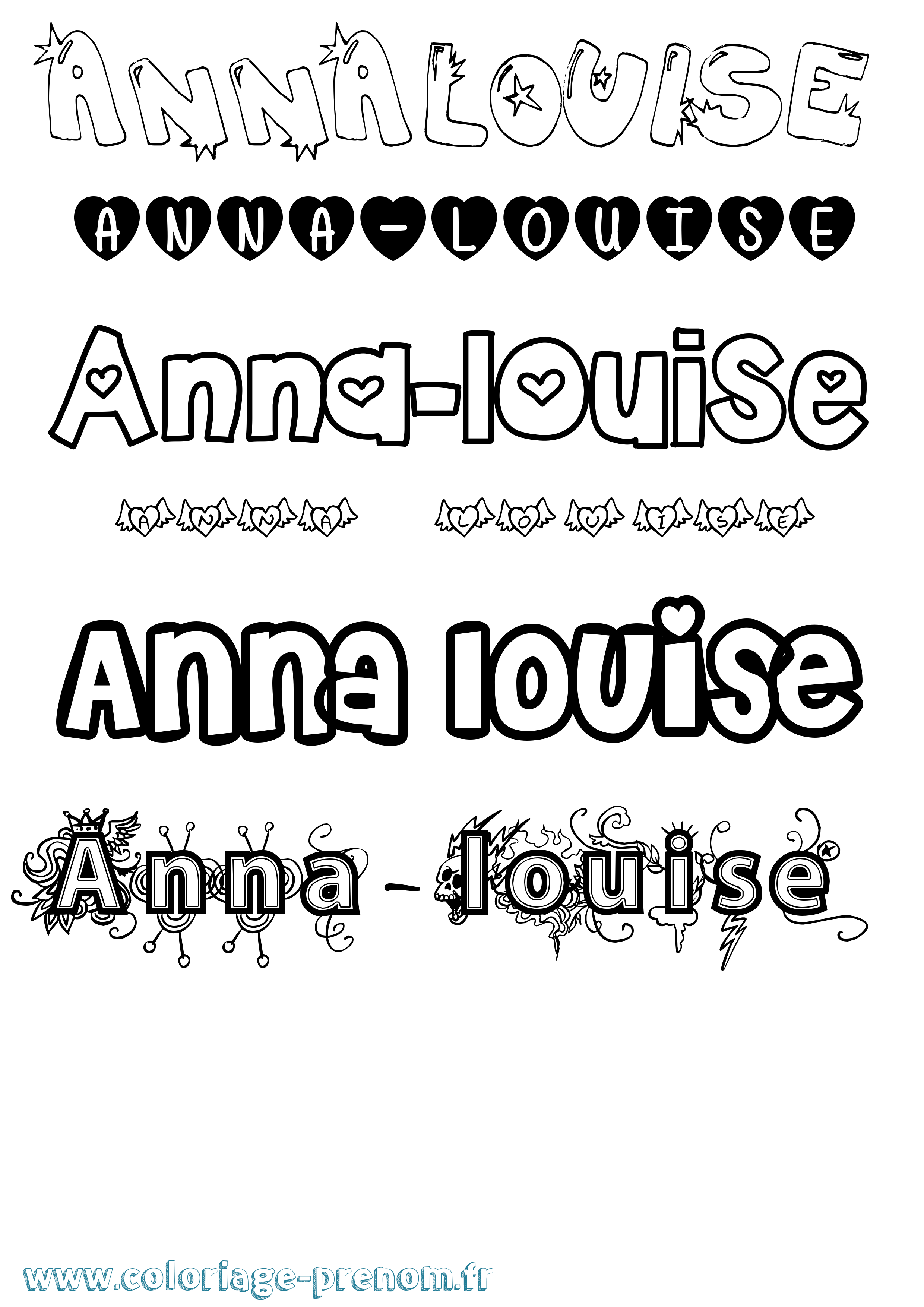 Coloriage Anna-Louise Girly Coloriage prénom Anna-Louise Girly
