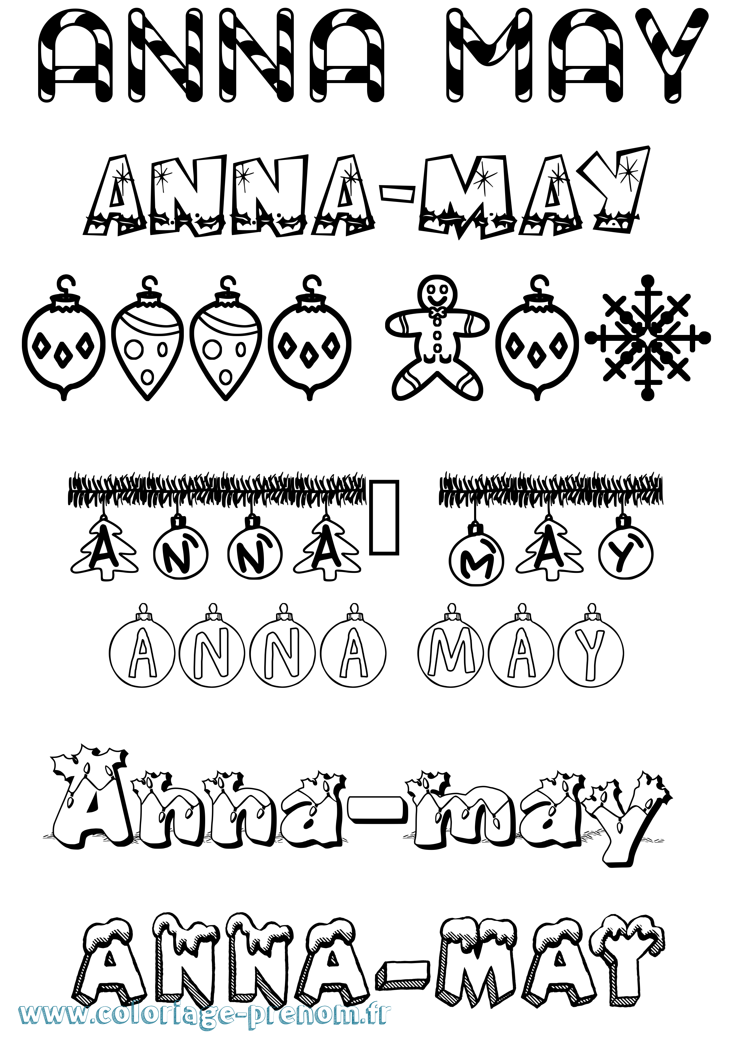 Coloriage Anna-May Noël Coloriage prénom Anna-May Noël