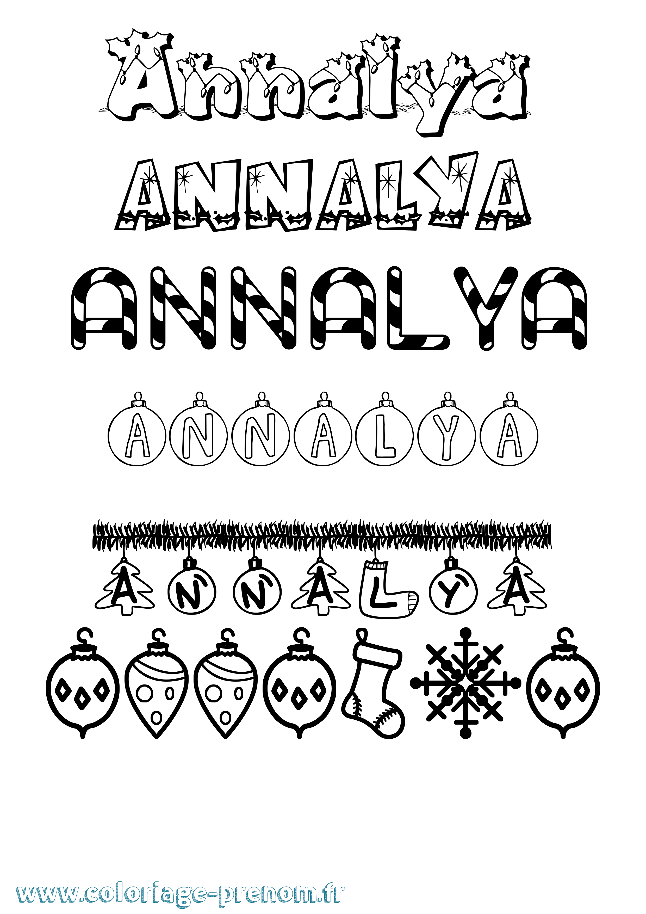 Coloriage Annalya Noël Coloriage prénom Annalya Noël