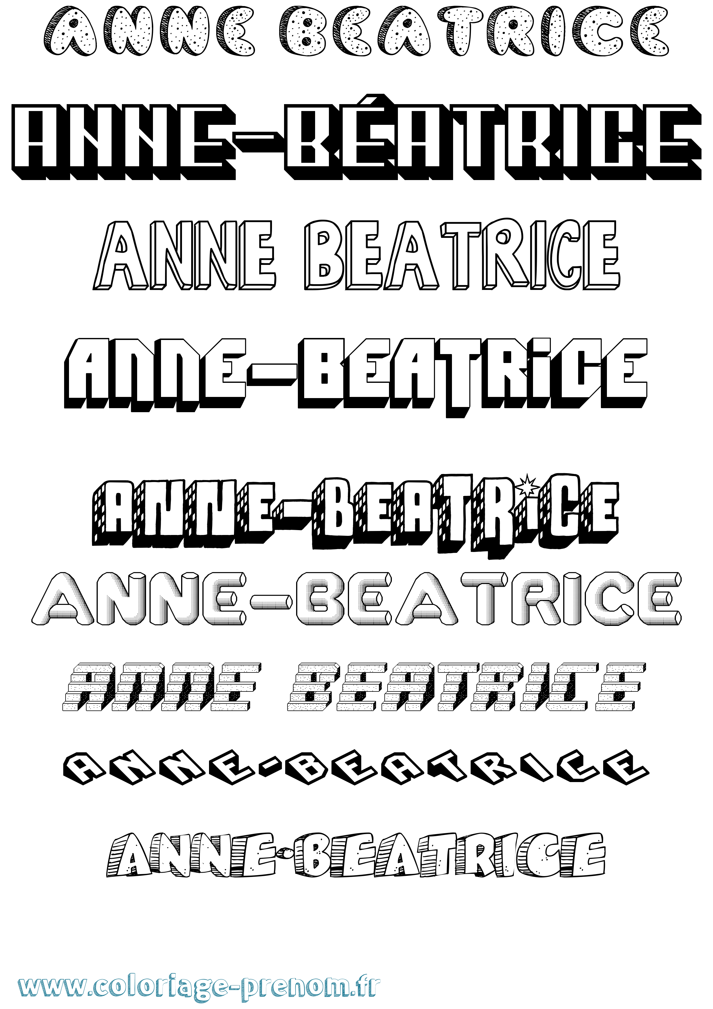Coloriage Anne-Béatrice Effet 3D Coloriage prénom Anne-Béatrice Effet 3D