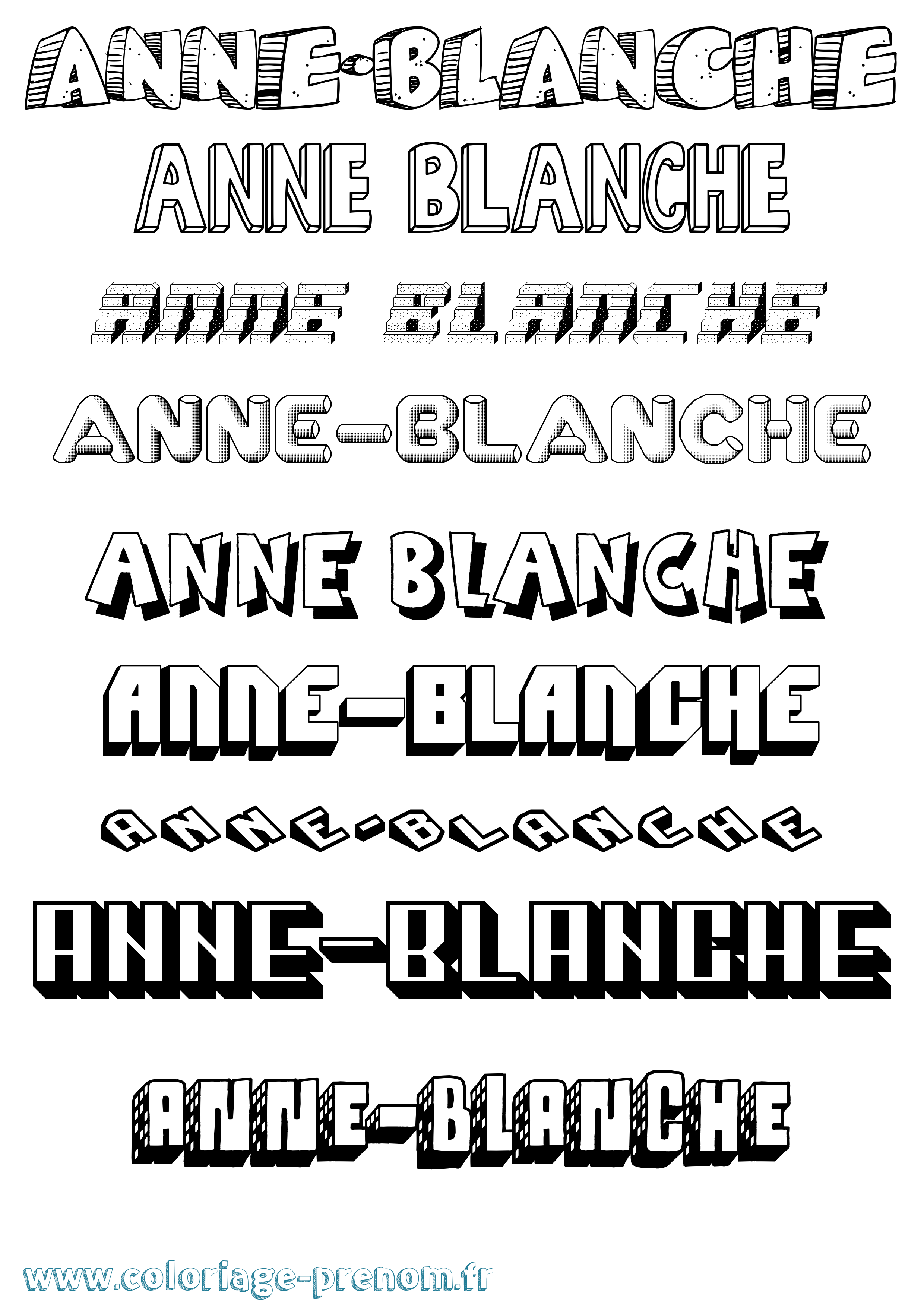 Coloriage Anne-Blanche Effet 3D Coloriage prénom Anne-Blanche Effet 3D
