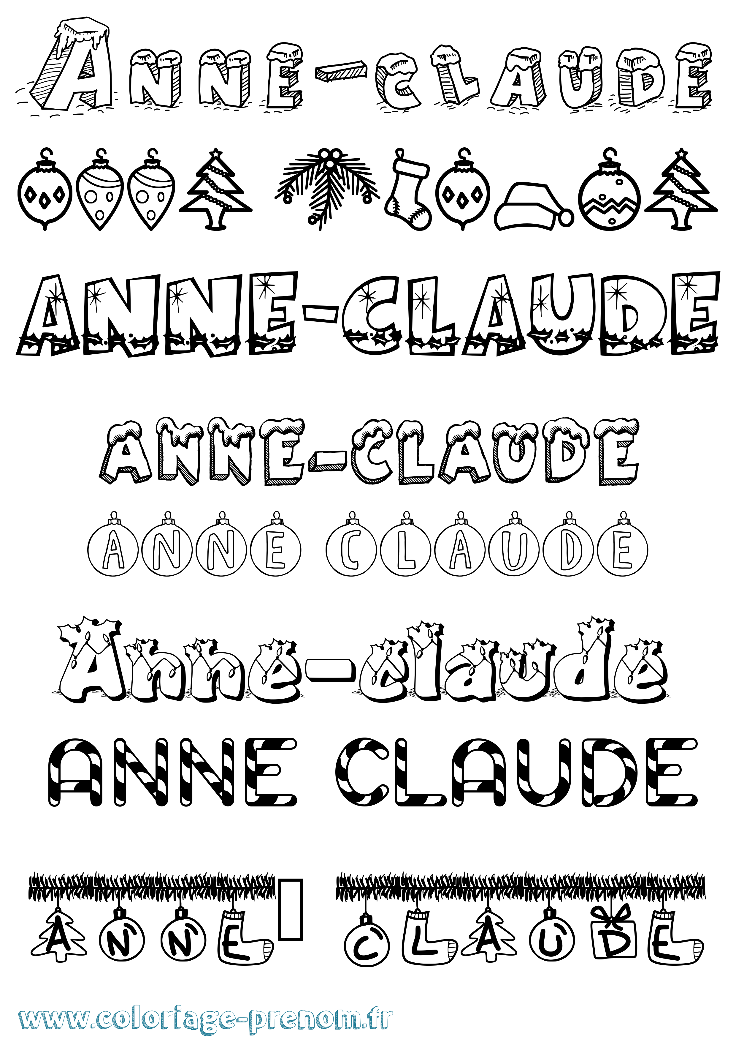 Coloriage Anne-Claude Noël Coloriage prénom Anne-Claude Noël