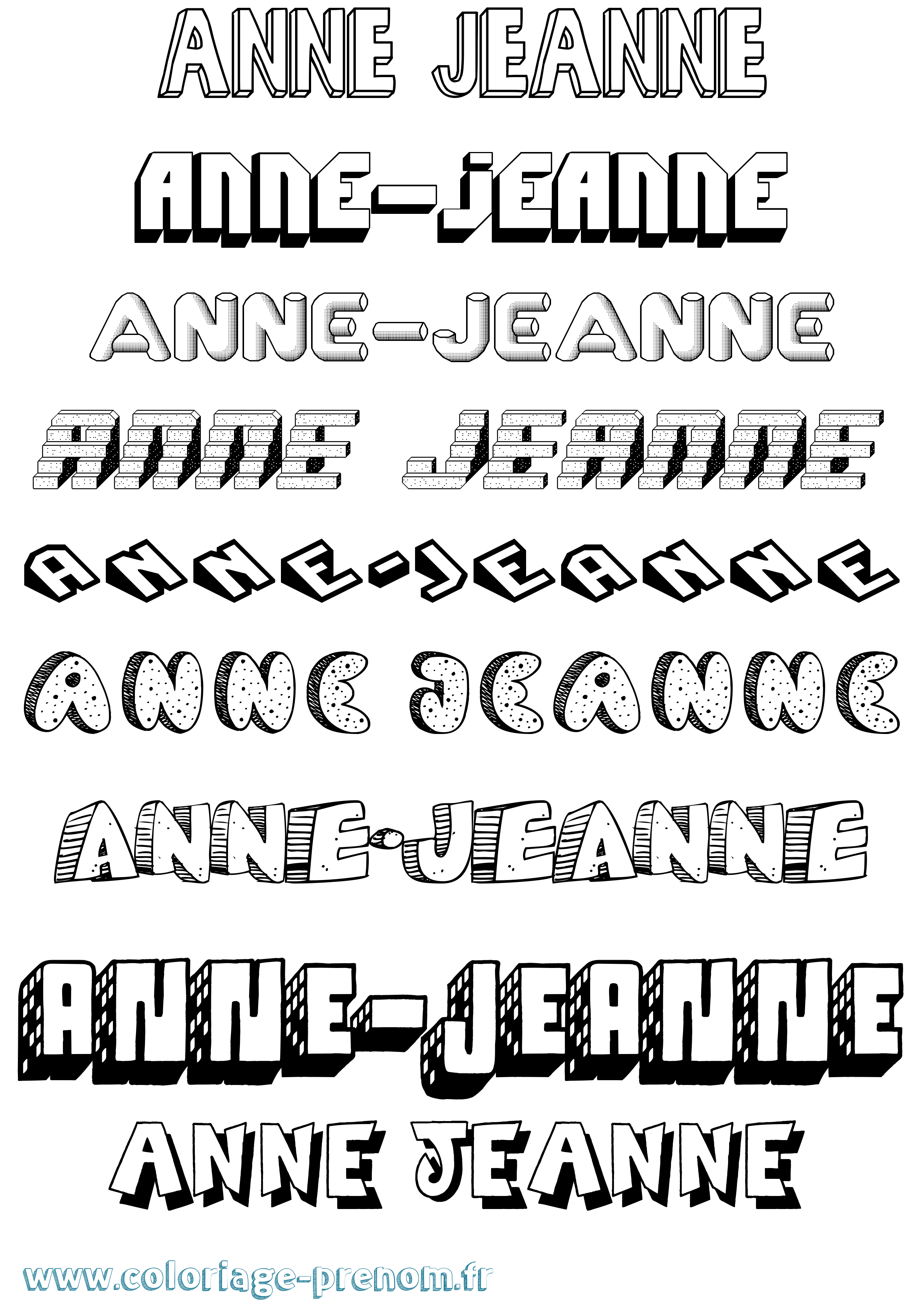 Coloriage Anne-Jeanne Effet 3D Coloriage prénom Anne-Jeanne Effet 3D
