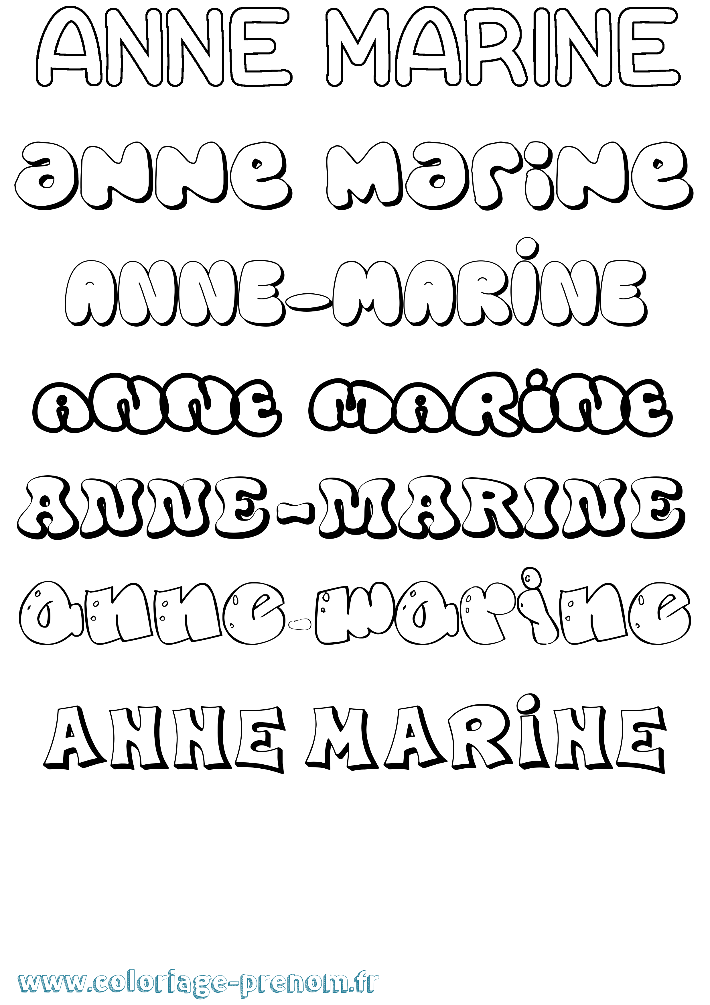 Coloriage Anne-Marine Bubble Coloriage prénom Anne-Marine Bubble