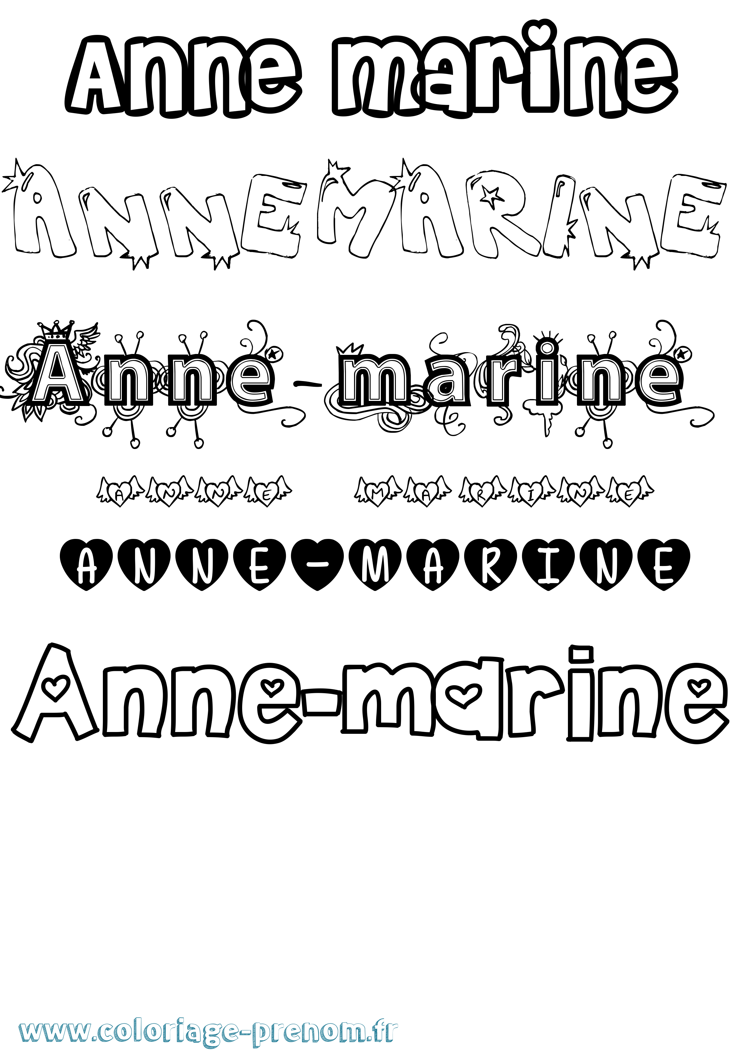 Coloriage Anne-Marine Girly Coloriage prénom Anne-Marine Girly