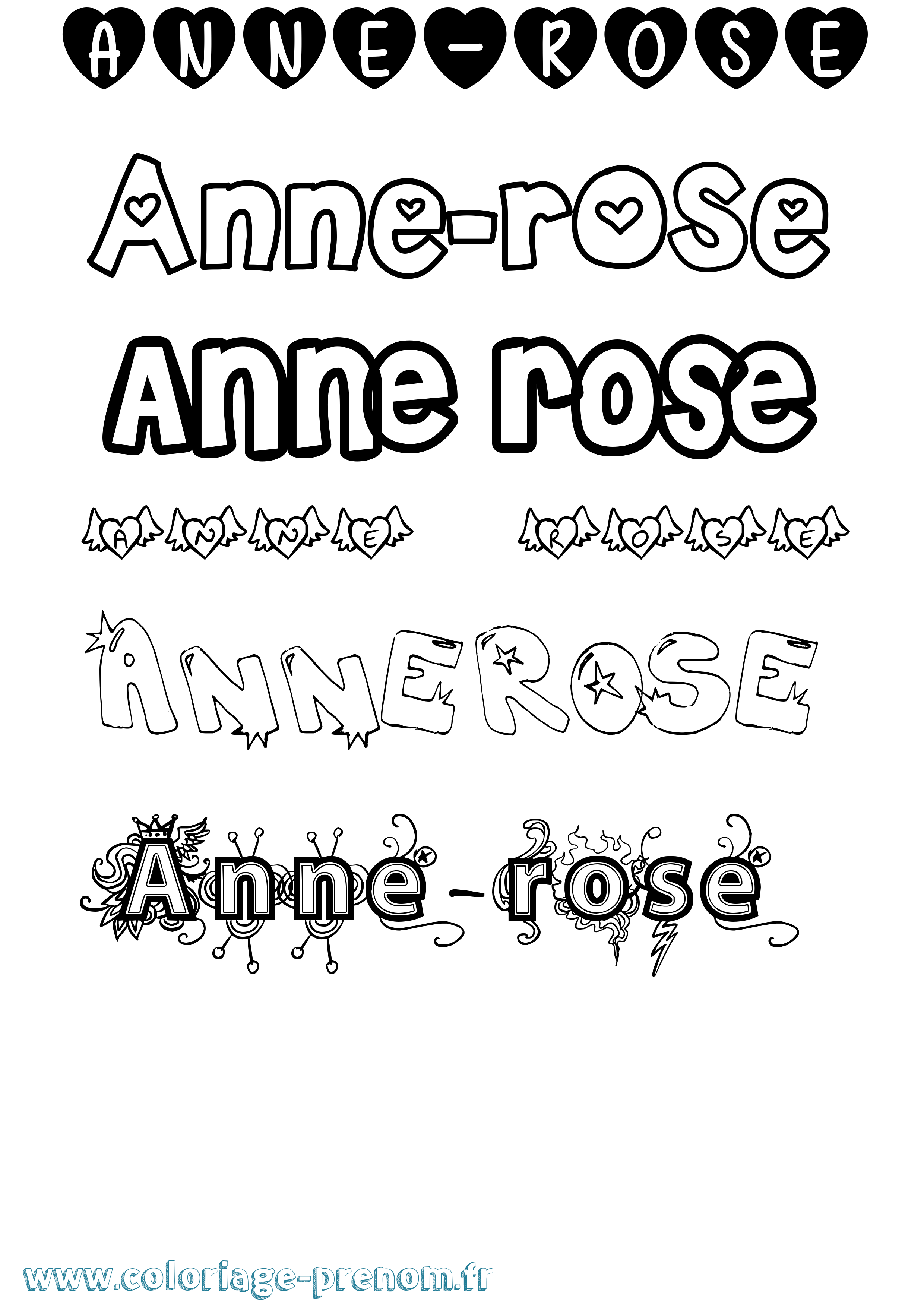 Coloriage Anne-Rose Girly Coloriage prénom Anne-Rose Girly