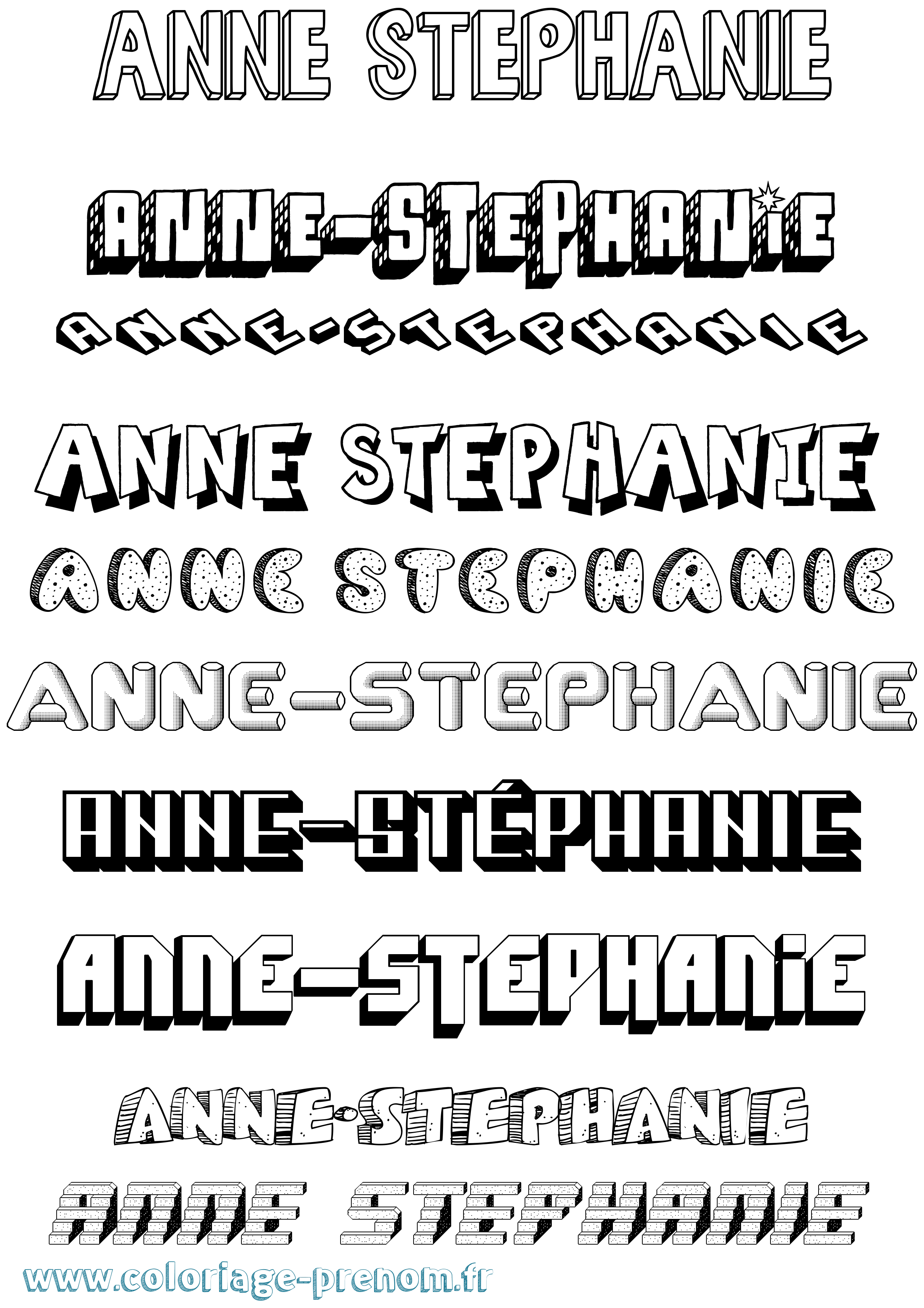 Coloriage Anne-Stéphanie Effet 3D Coloriage prénom Anne-Stéphanie Effet 3D