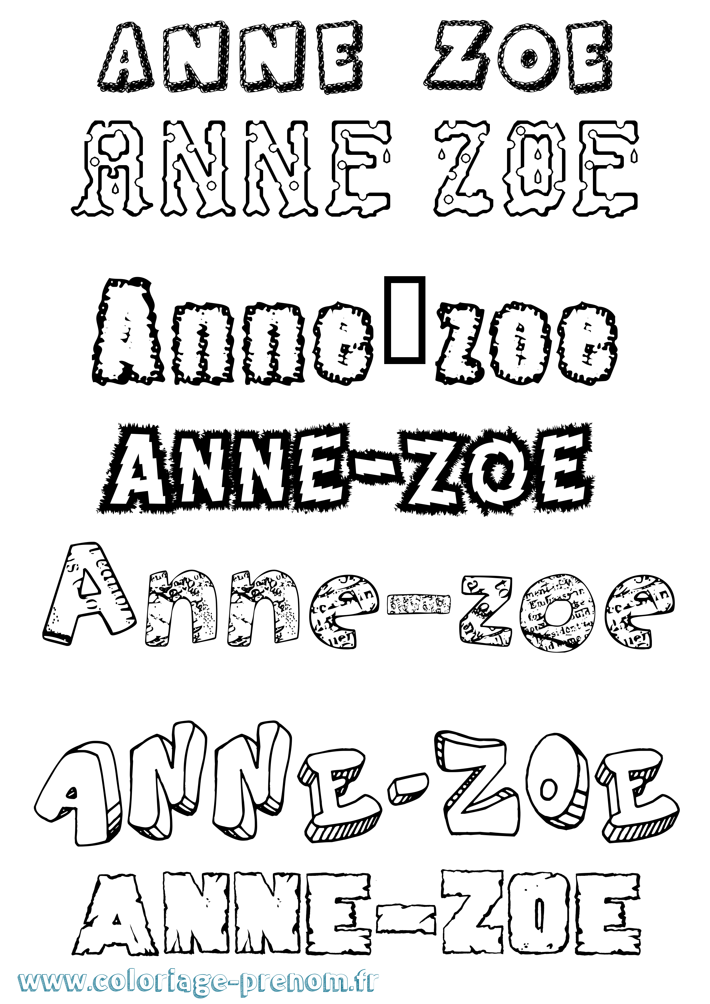 Coloriage Anne-Zoé Destructuré Coloriage prénom Anne-Zoé Destructuré