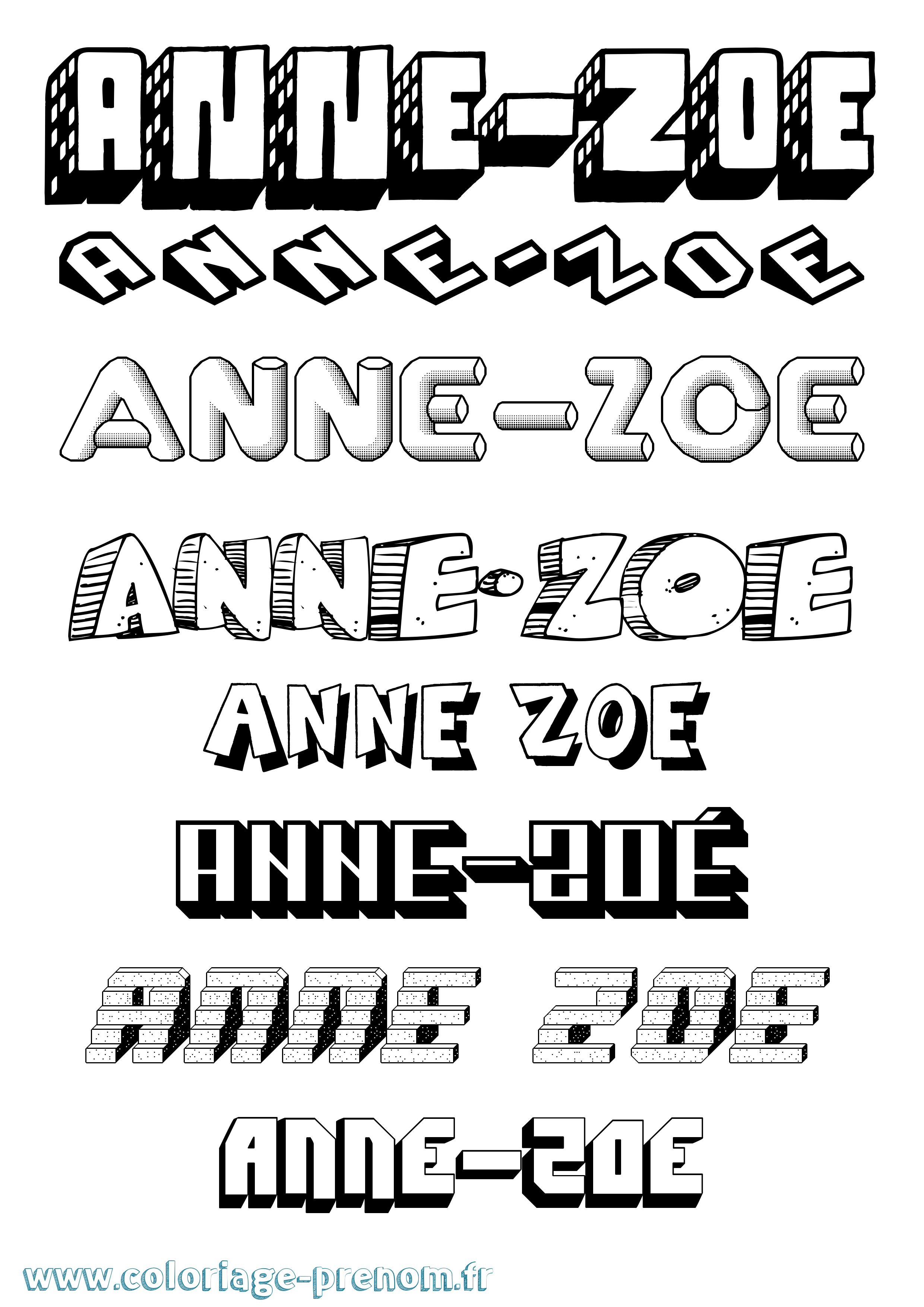 Coloriage Anne-Zoé Effet 3D Coloriage prénom Anne-Zoé Effet 3D