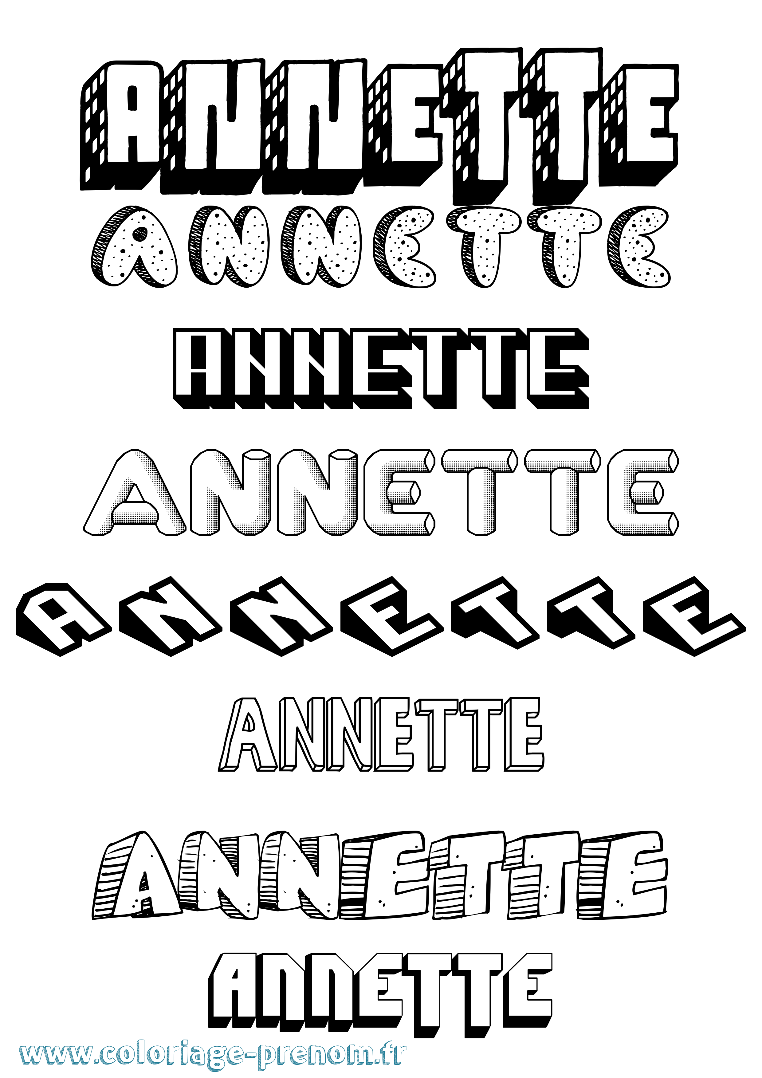 Coloriage Annette Effet 3D Coloriage prénom Annette Effet 3D