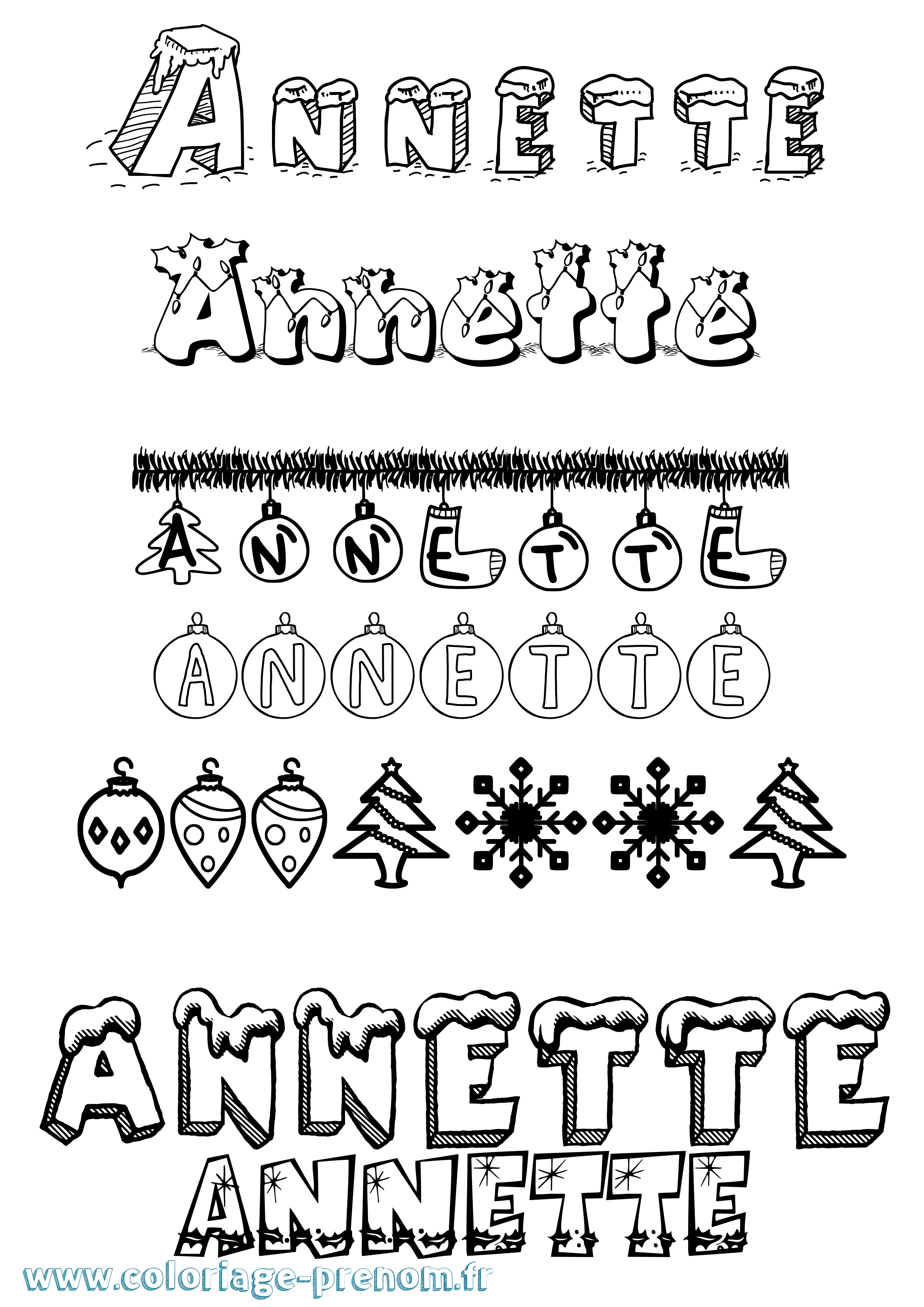 Coloriage Annette Noël Coloriage prénom Annette Noël