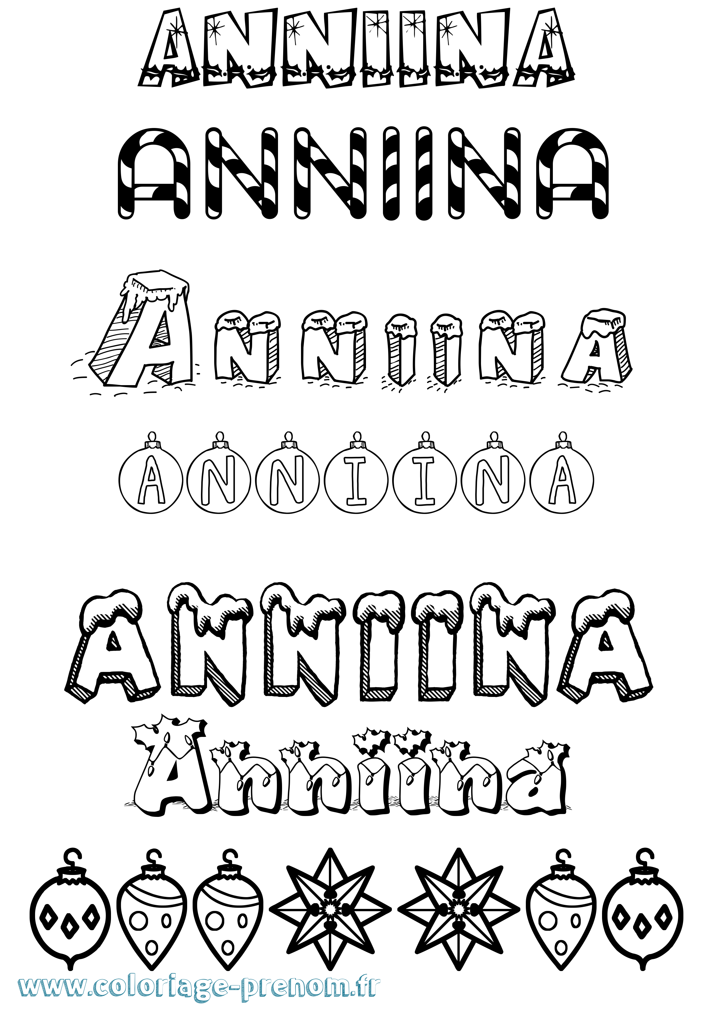 Coloriage Anniina Noël Coloriage prénom Anniina Noël