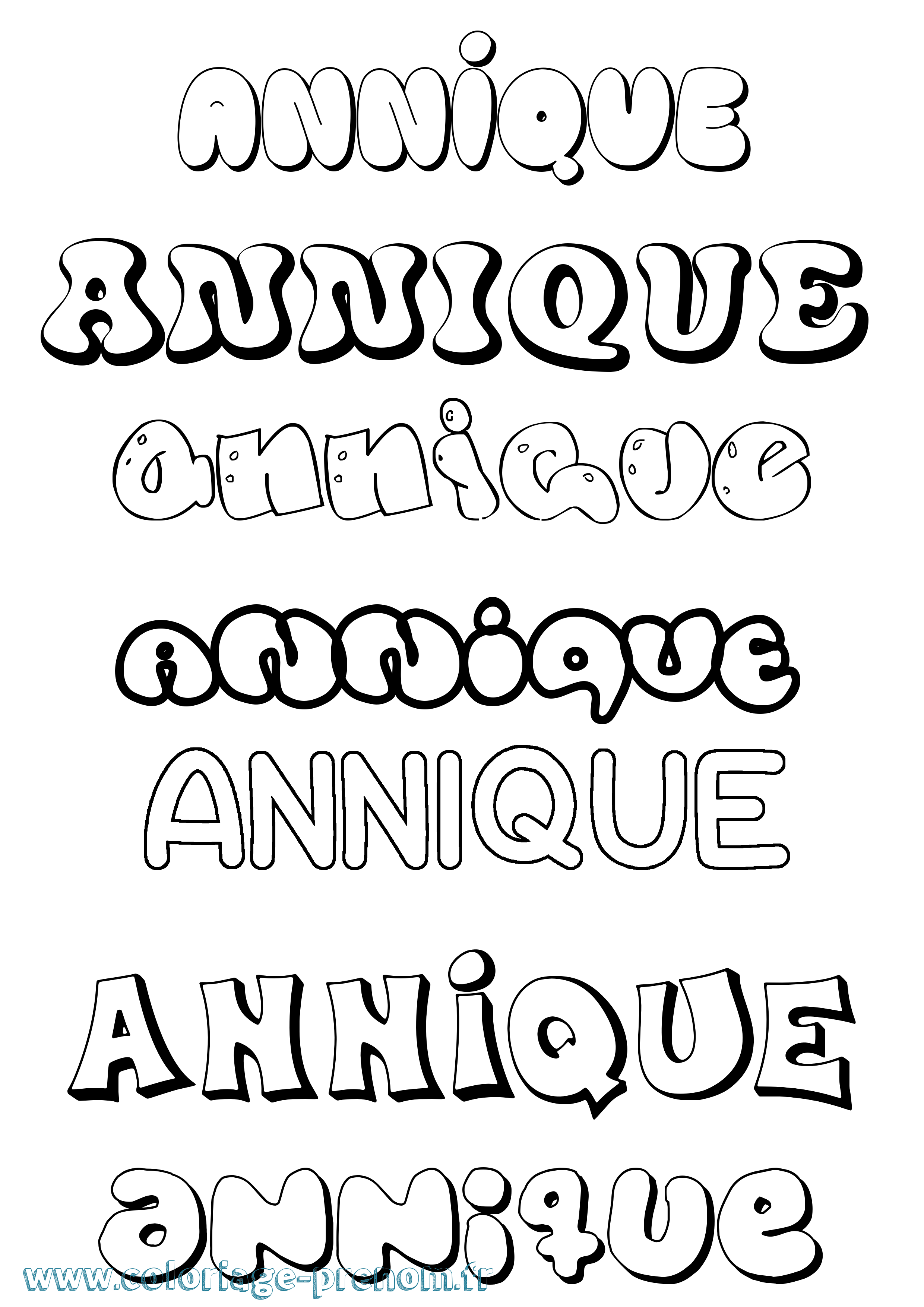 Coloriage Annique Bubble Coloriage prénom Annique Bubble