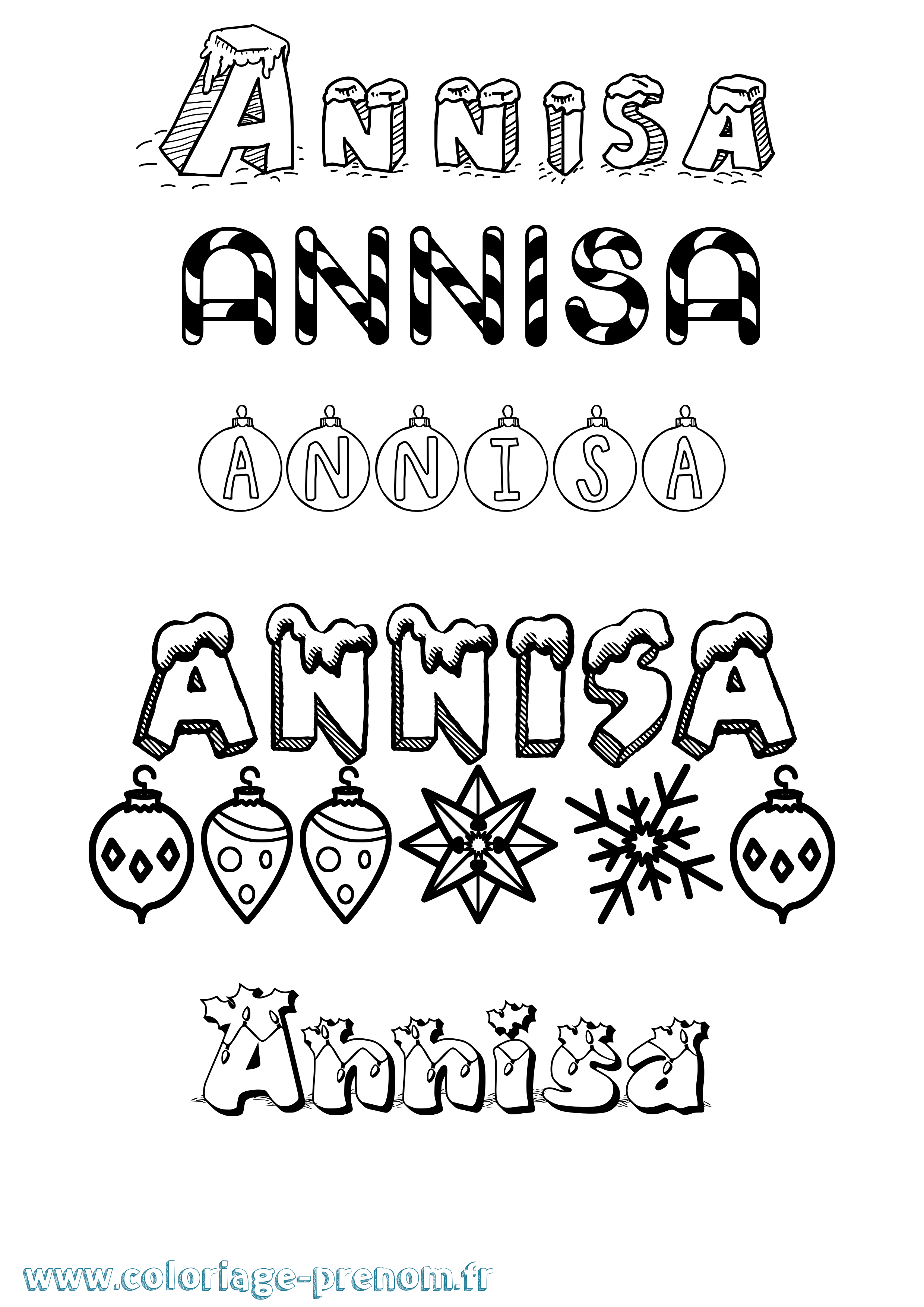 Coloriage Annisa Noël Coloriage prénom Annisa Noël
