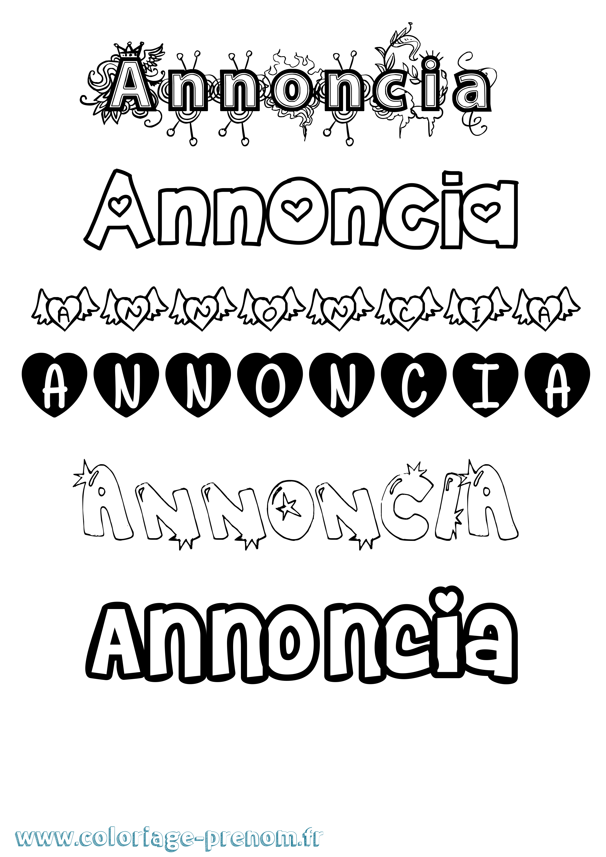 Coloriage Annoncia Girly Coloriage prénom Annoncia Girly