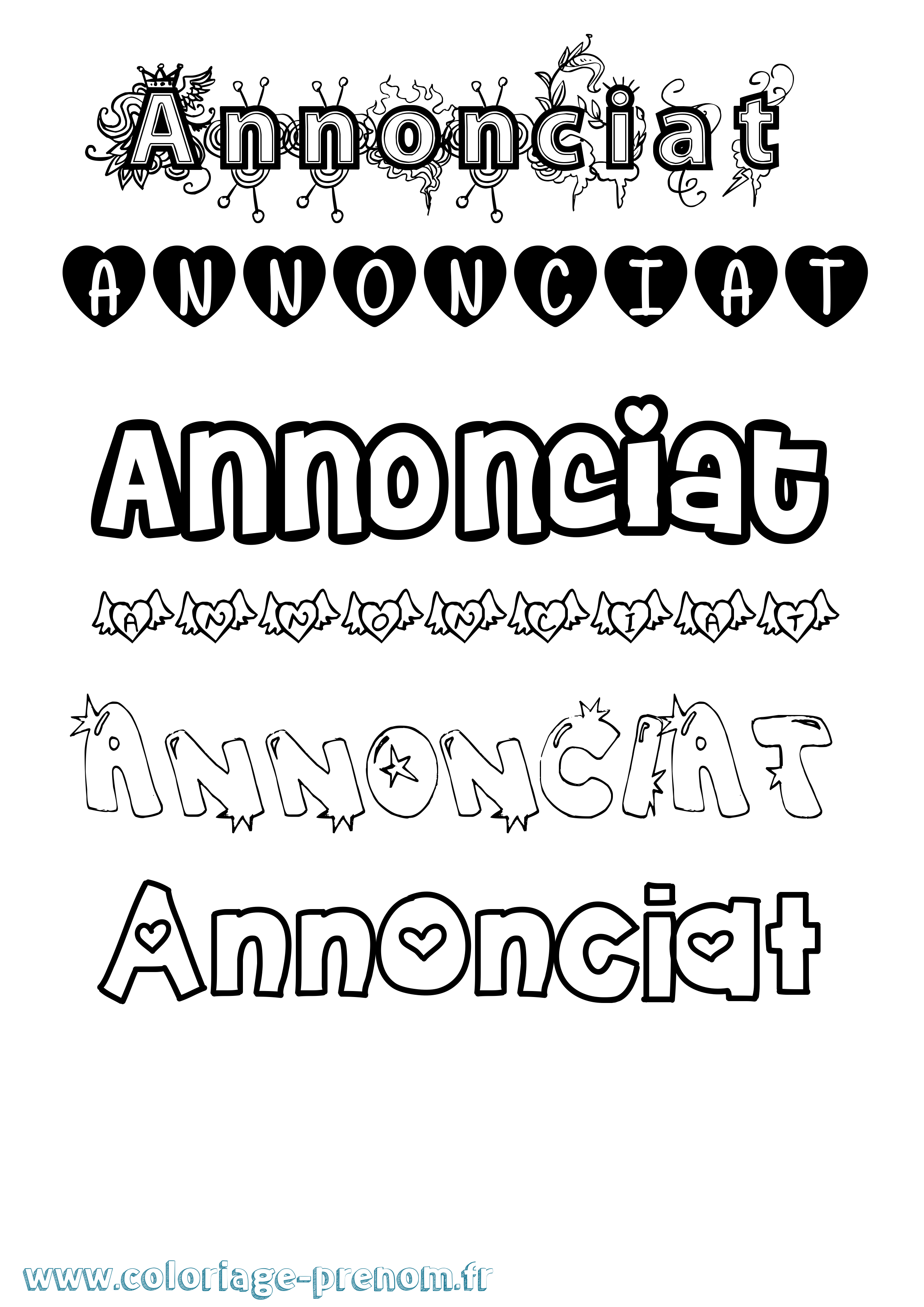 Coloriage Annonciat Girly Coloriage prénom Annonciat Girly
