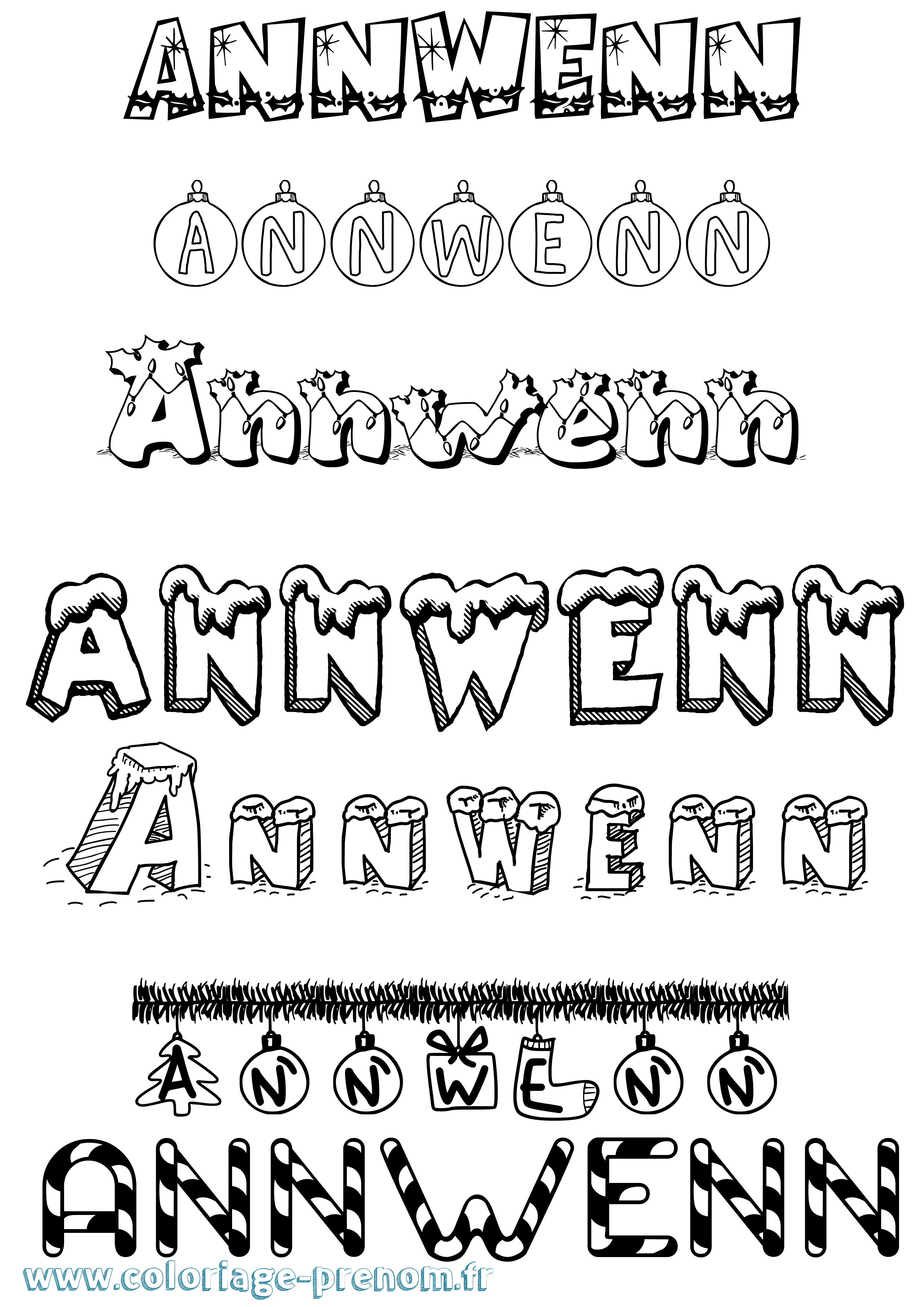 Coloriage Annwenn Noël Coloriage prénom Annwenn Noël