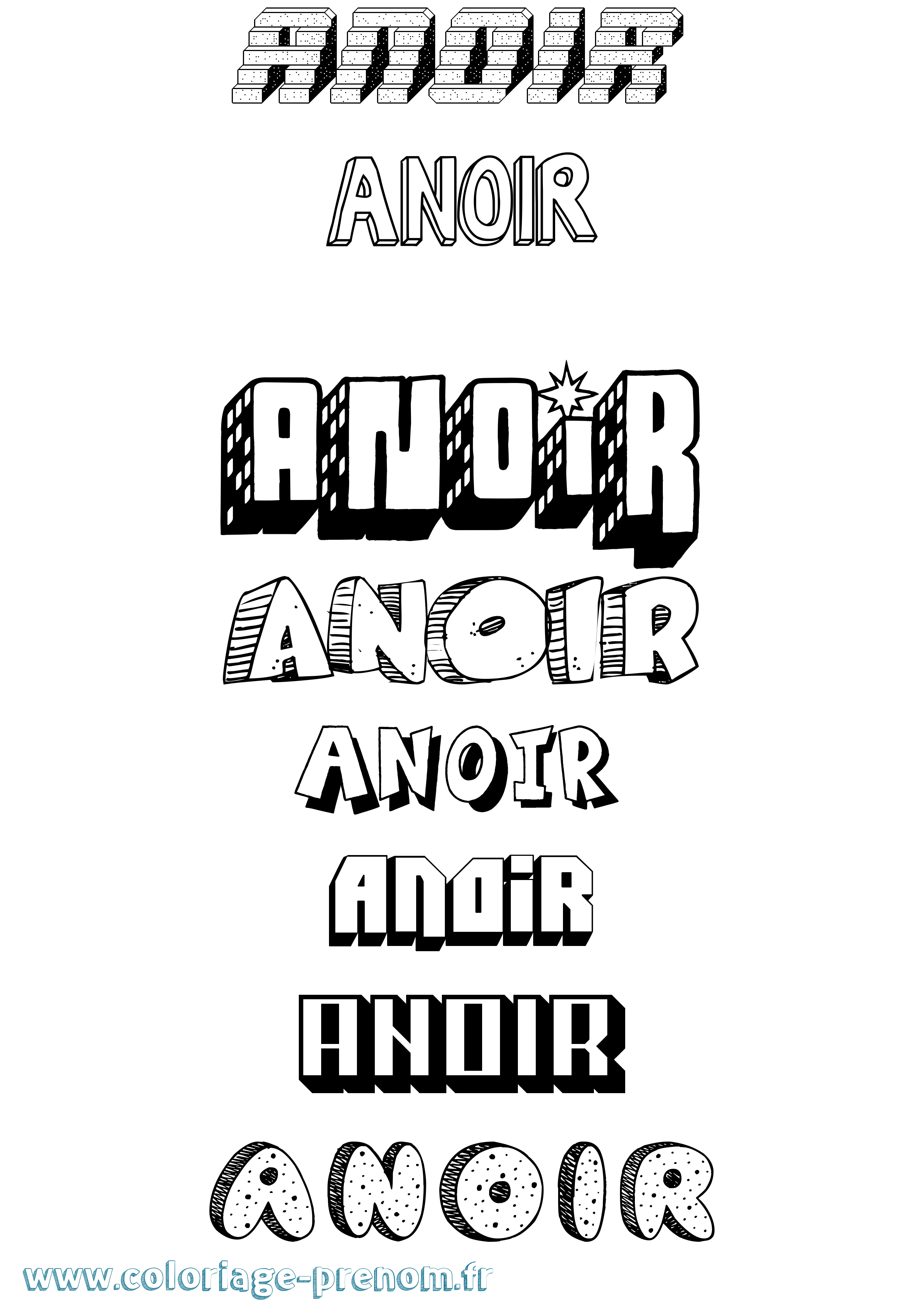 Coloriage Anoir Effet 3D Coloriage prénom Anoir Effet 3D