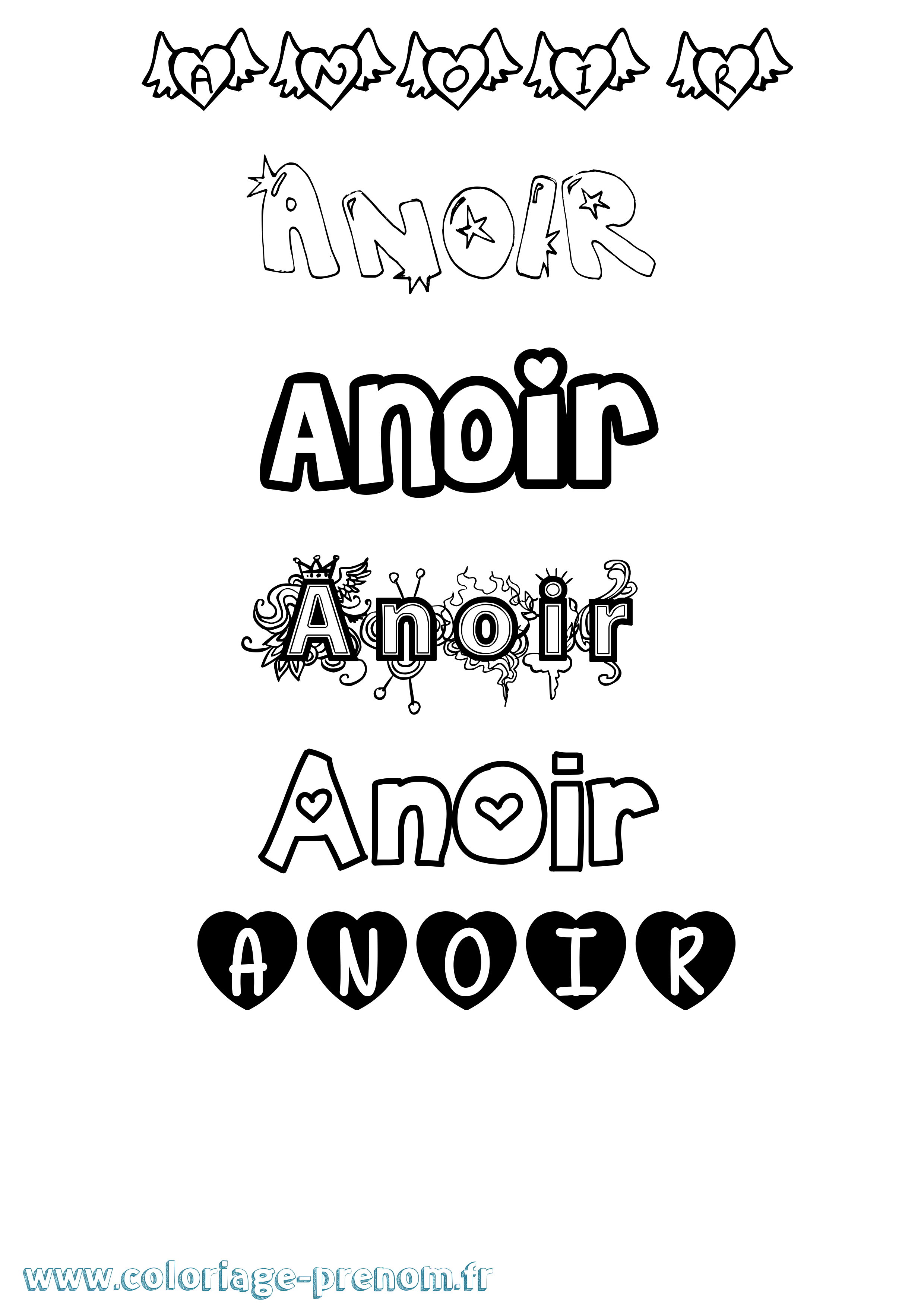 Coloriage Anoir Girly Coloriage prénom Anoir Girly