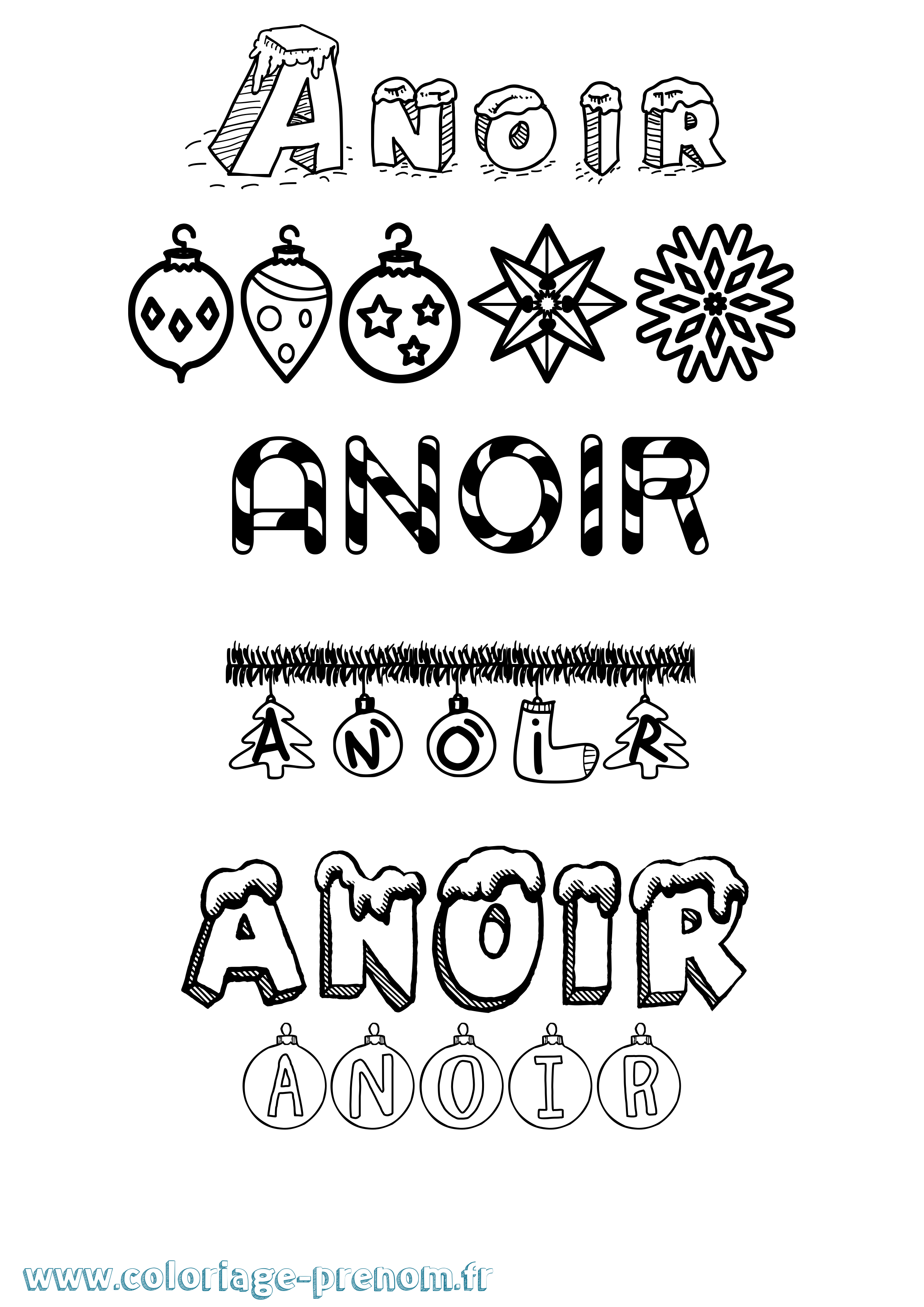 Coloriage Anoir Noël Coloriage prénom Anoir Noël
