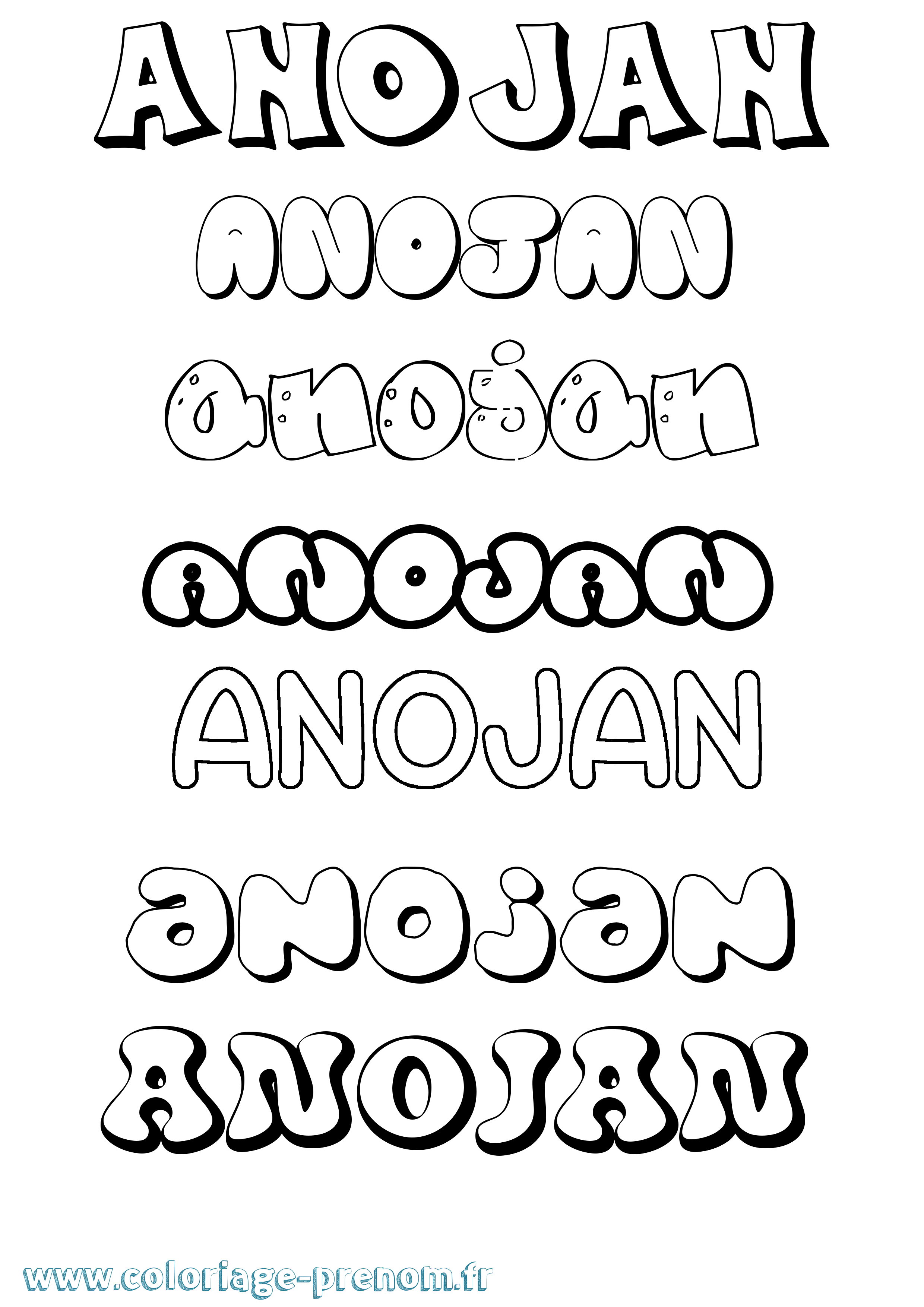 Coloriage Anojan Bubble Coloriage prénom Anojan Bubble