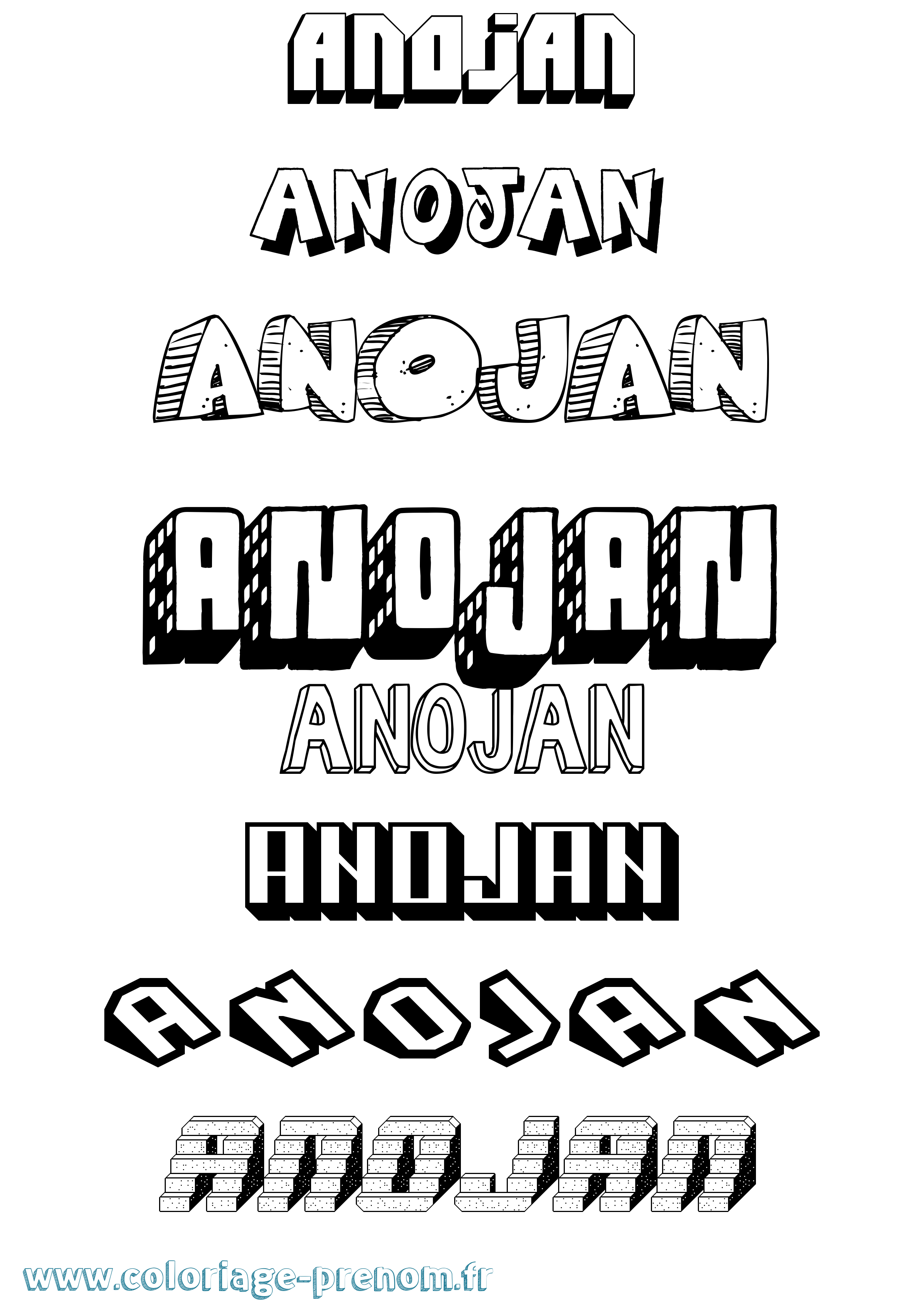 Coloriage Anojan Effet 3D Coloriage prénom Anojan Effet 3D