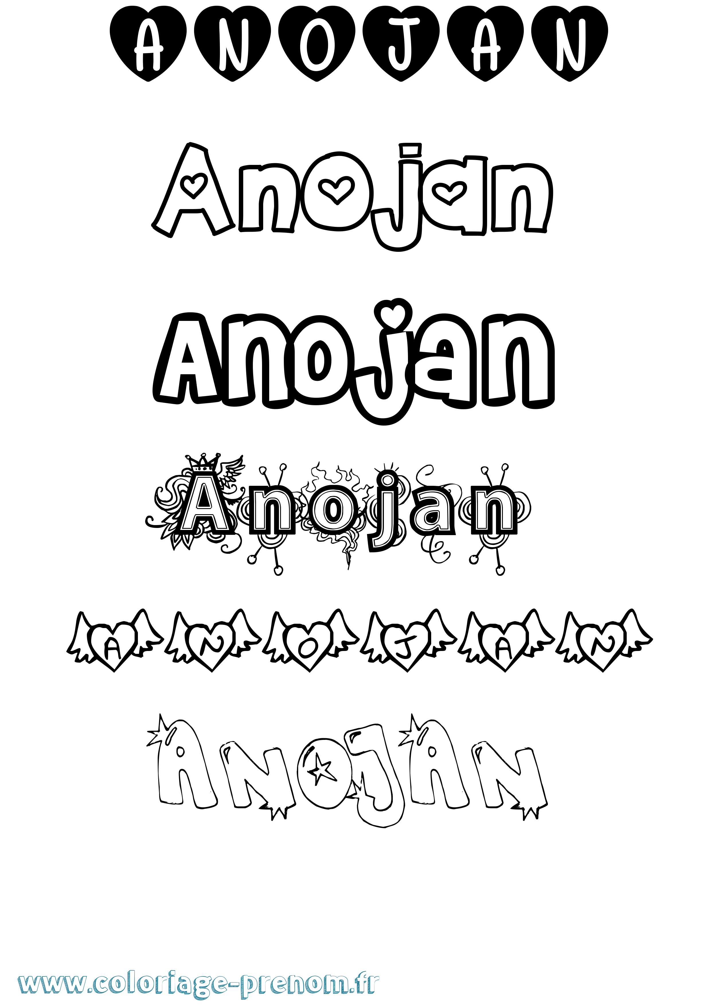 Coloriage Anojan Girly Coloriage prénom Anojan Girly