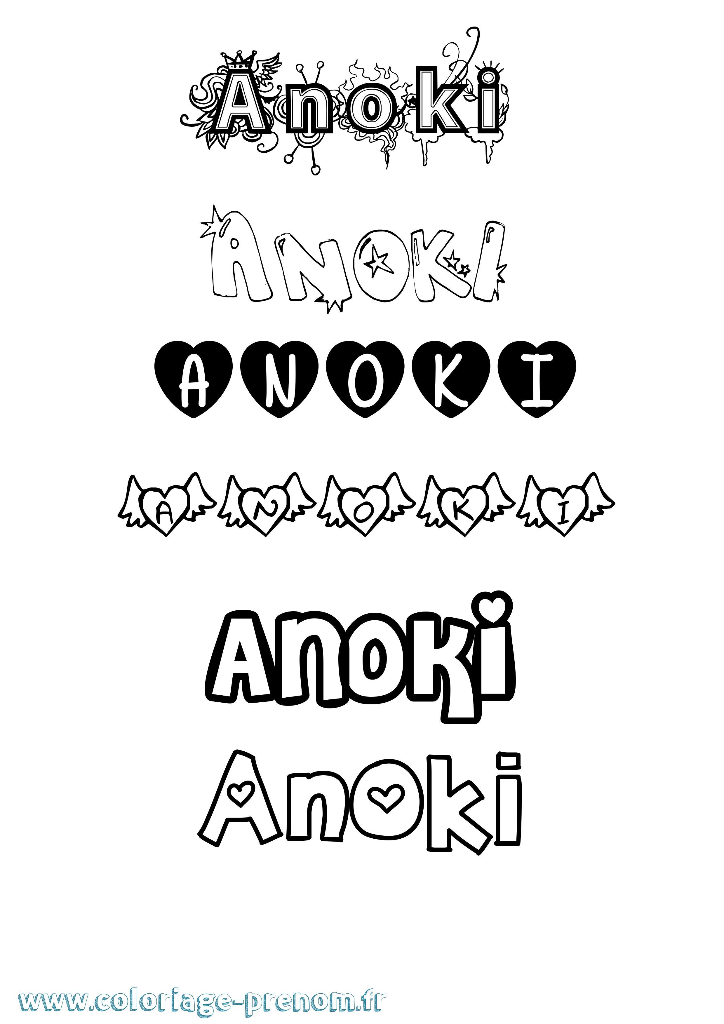 Coloriage Anoki Girly Coloriage prénom Anoki Girly