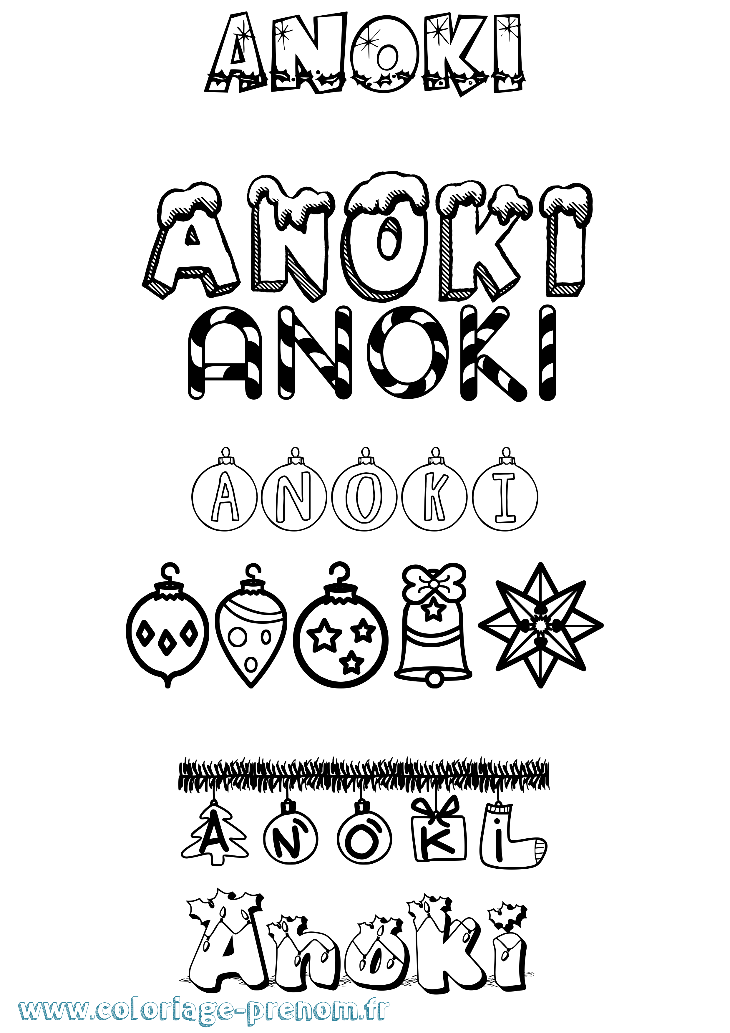 Coloriage Anoki Noël Coloriage prénom Anoki Noël