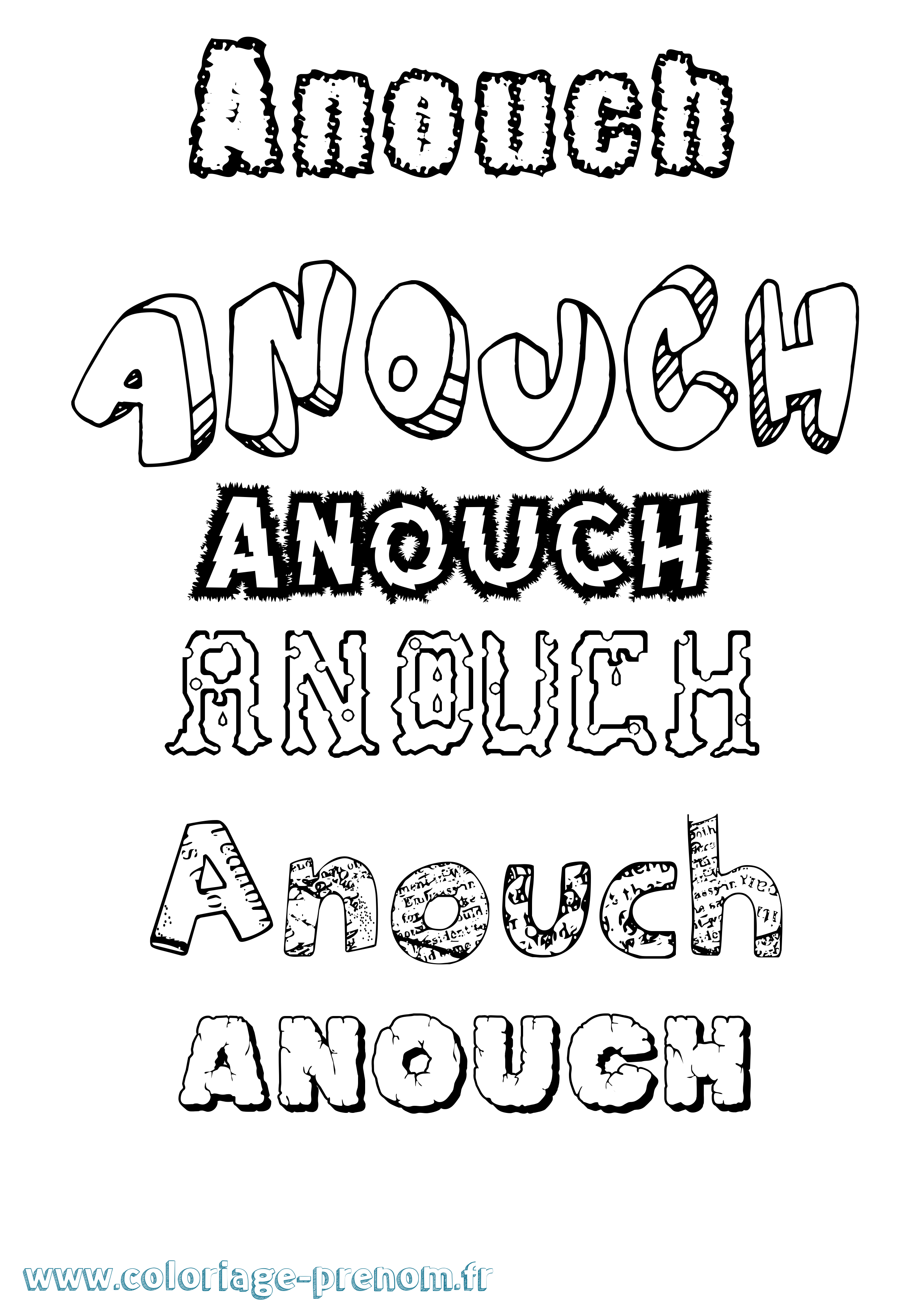 Coloriage Anouch Destructuré Coloriage prénom Anouch Destructuré