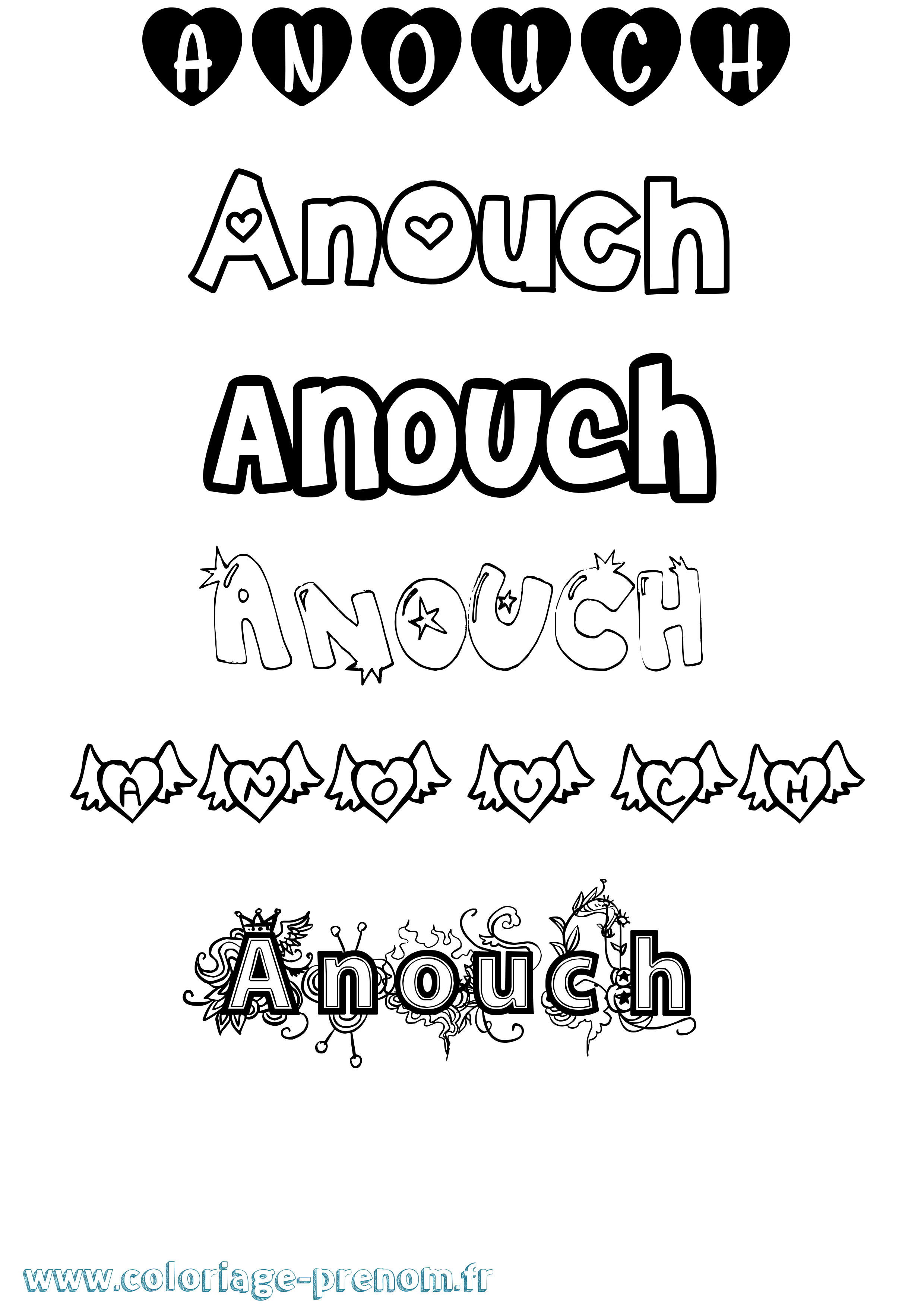 Coloriage Anouch Girly Coloriage prénom Anouch Girly