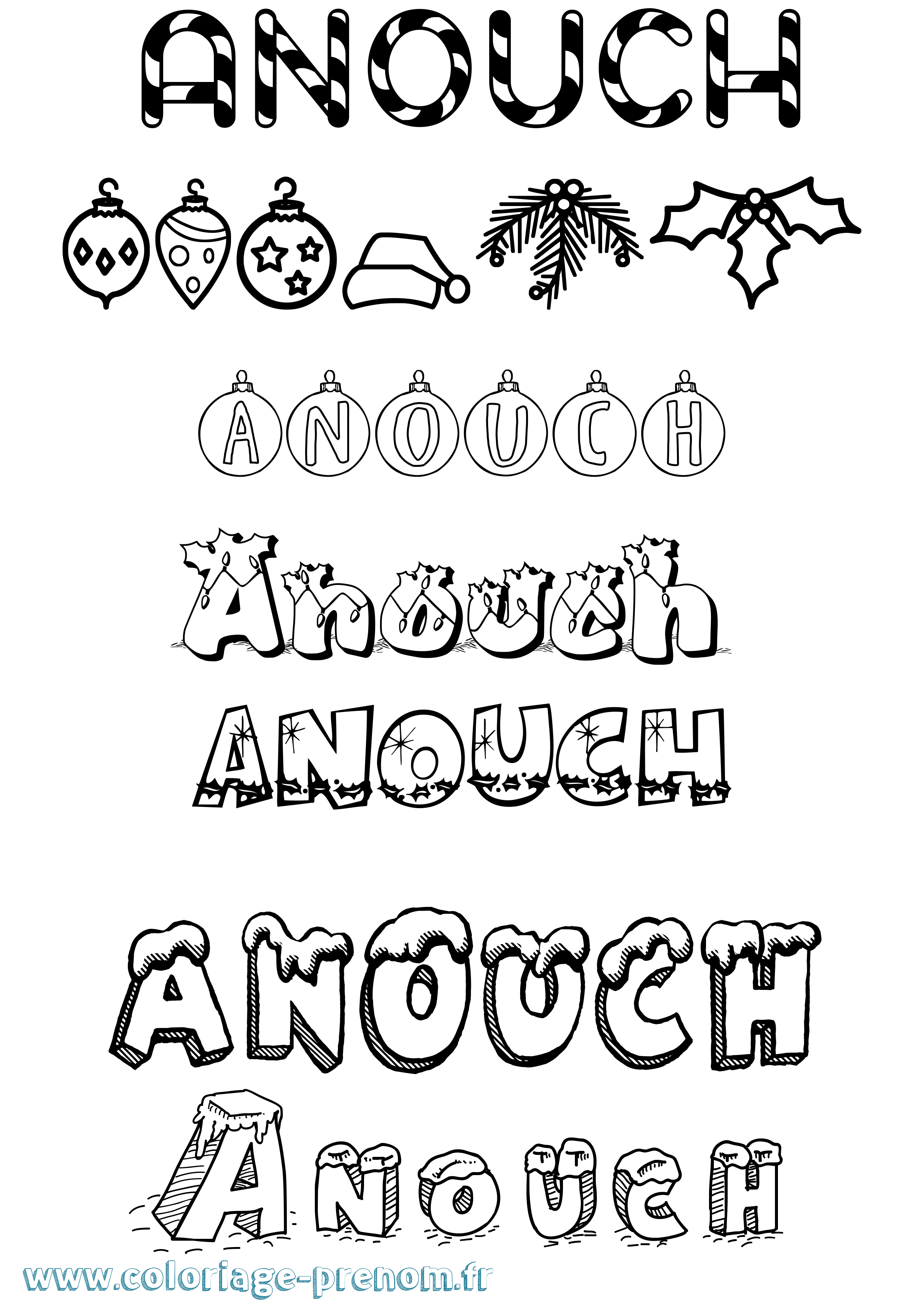 Coloriage Anouch Noël Coloriage prénom Anouch Noël