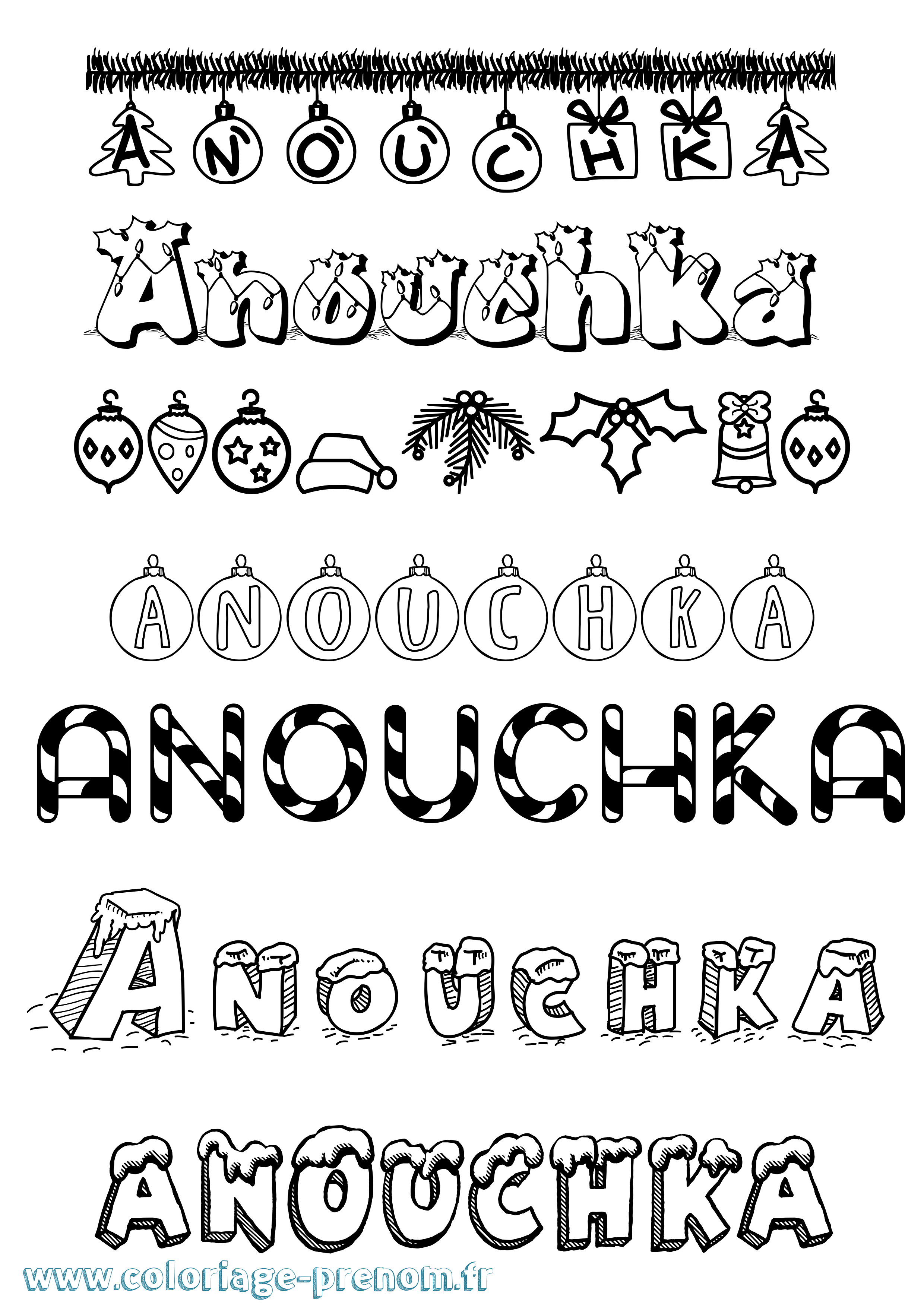 Coloriage Anouchka Noël Coloriage prénom Anouchka Noël
