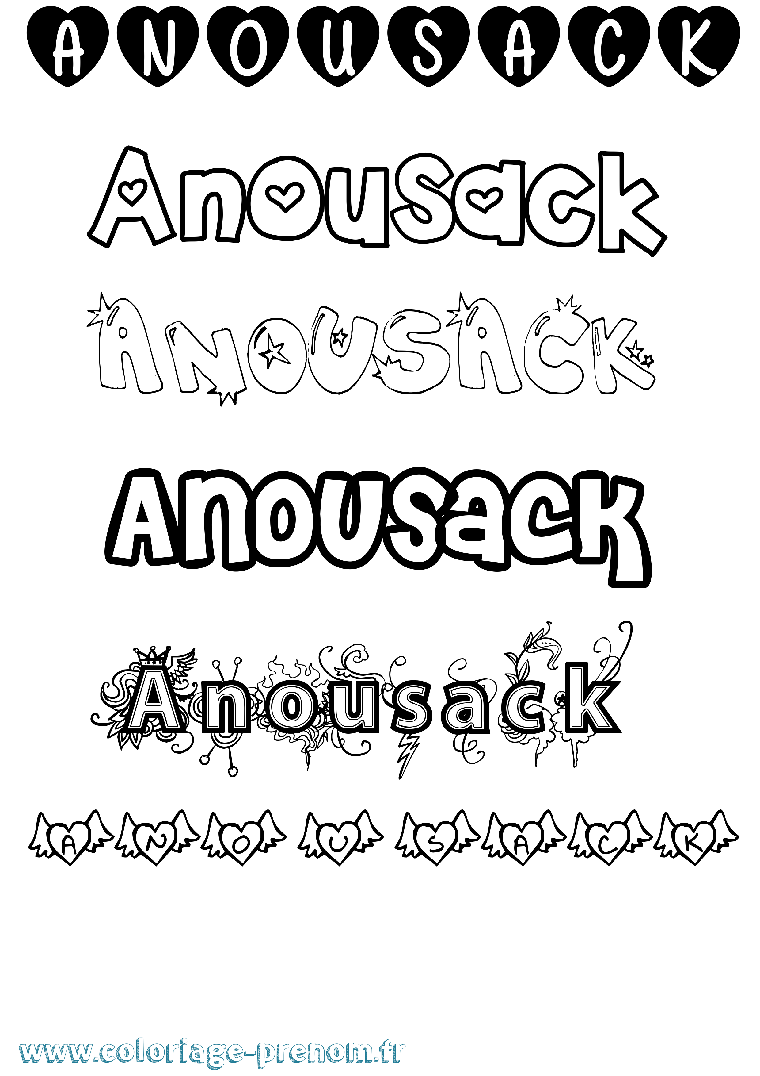 Coloriage Anousack Girly Coloriage prénom Anousack Girly
