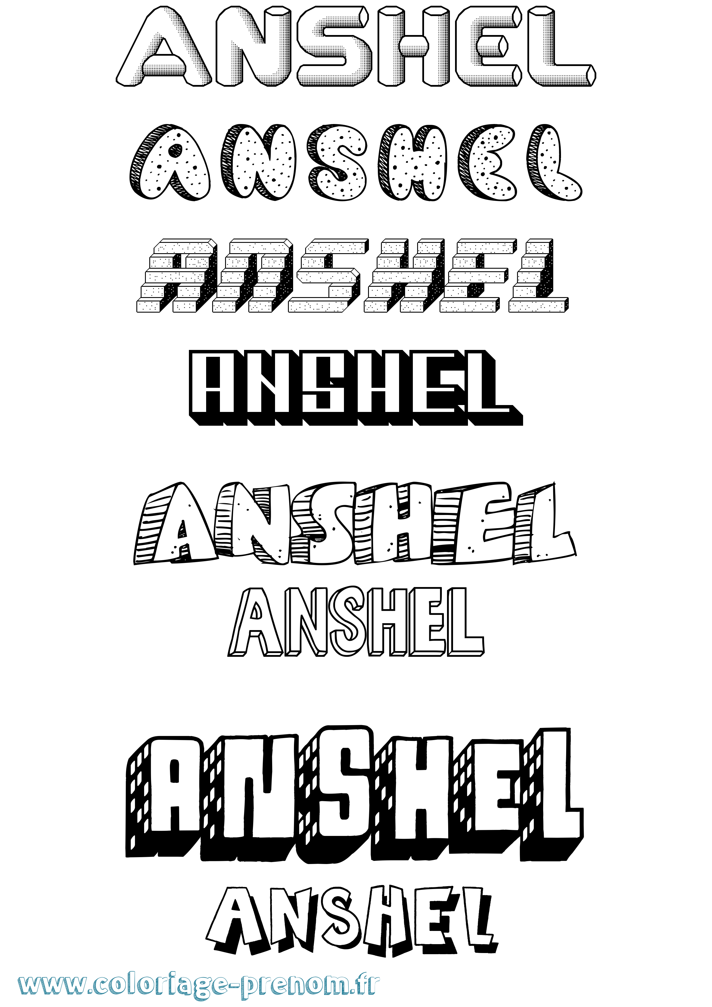 Coloriage Anshel Effet 3D Coloriage prénom Anshel Effet 3D